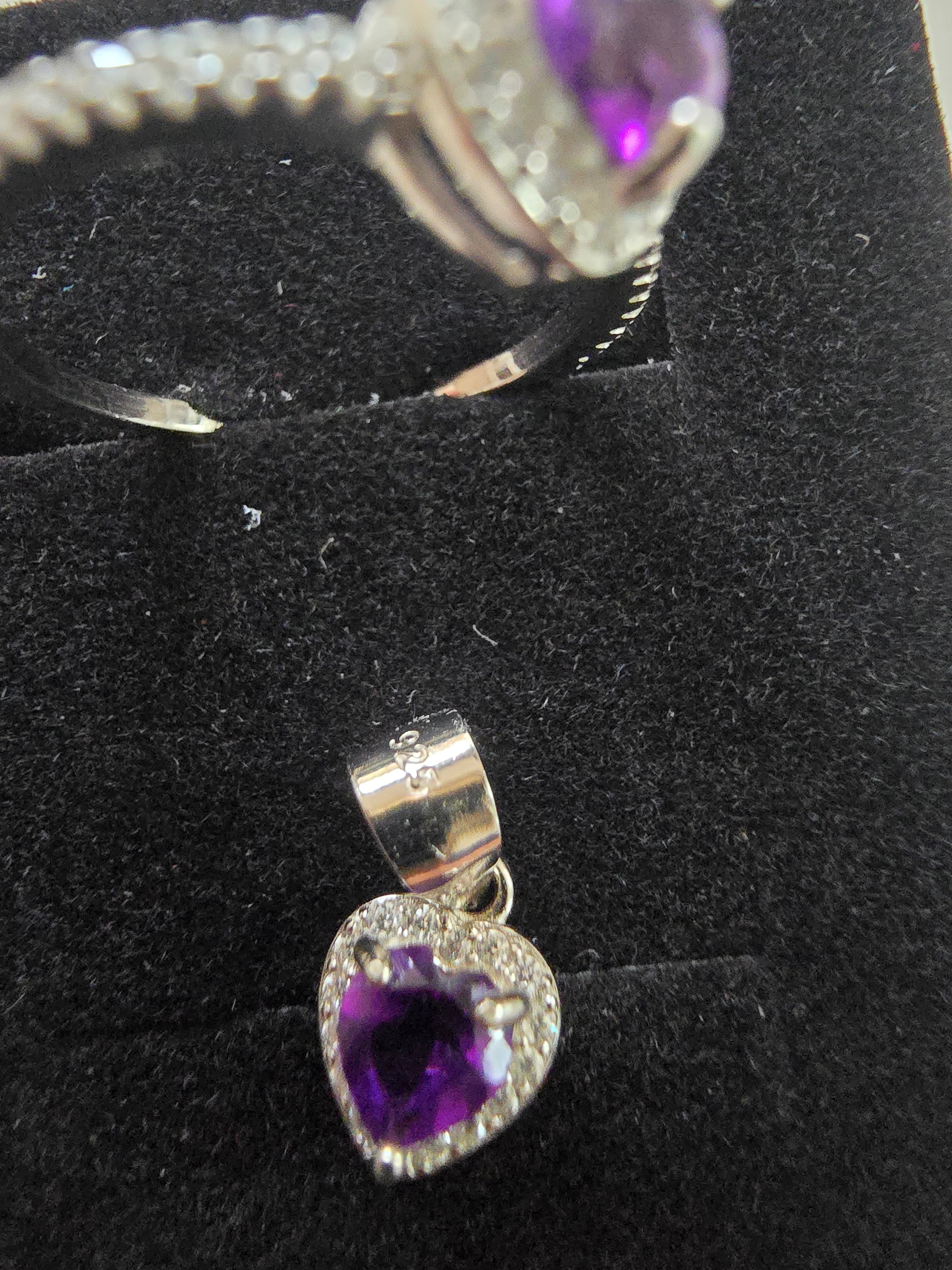 Natural Amethyst Heart Jewellery Set – S925 Silver