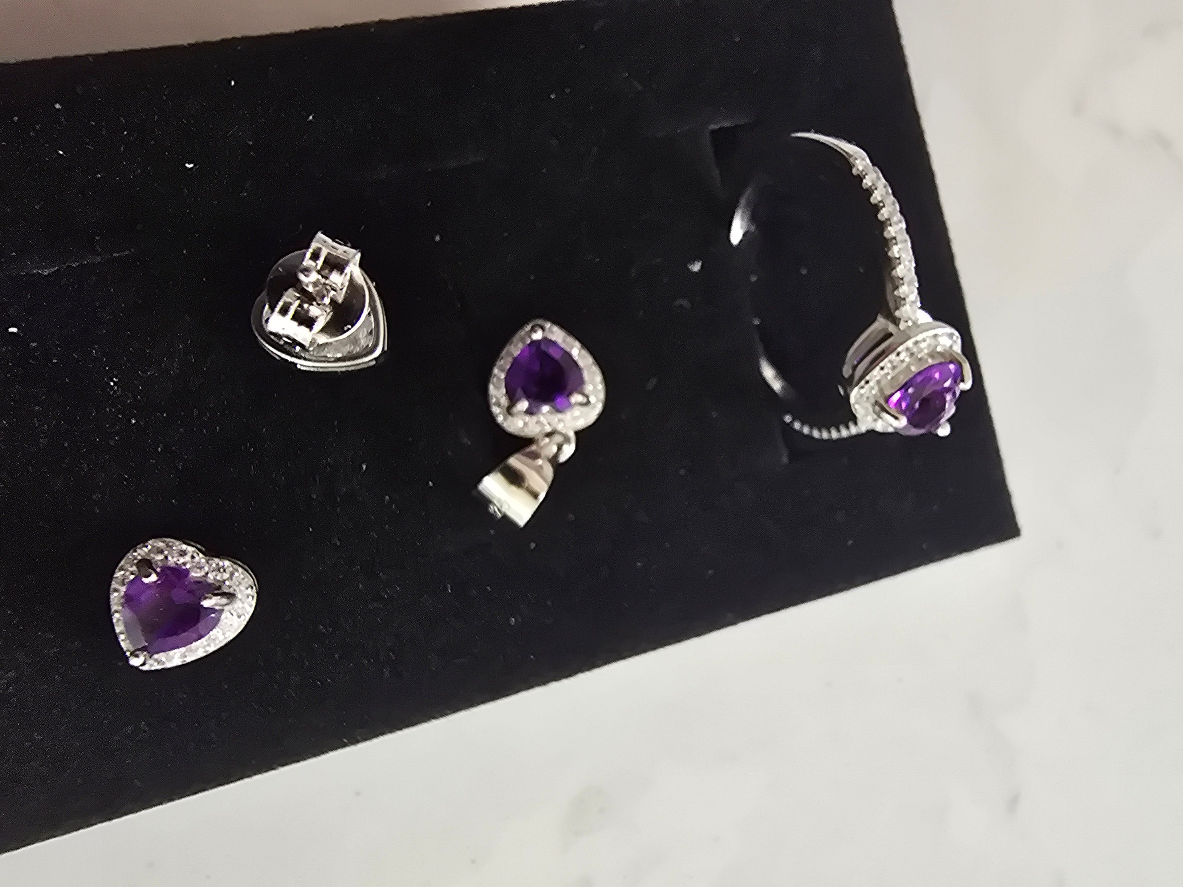 Natural Amethyst Heart Jewellery Set – S925 Silver