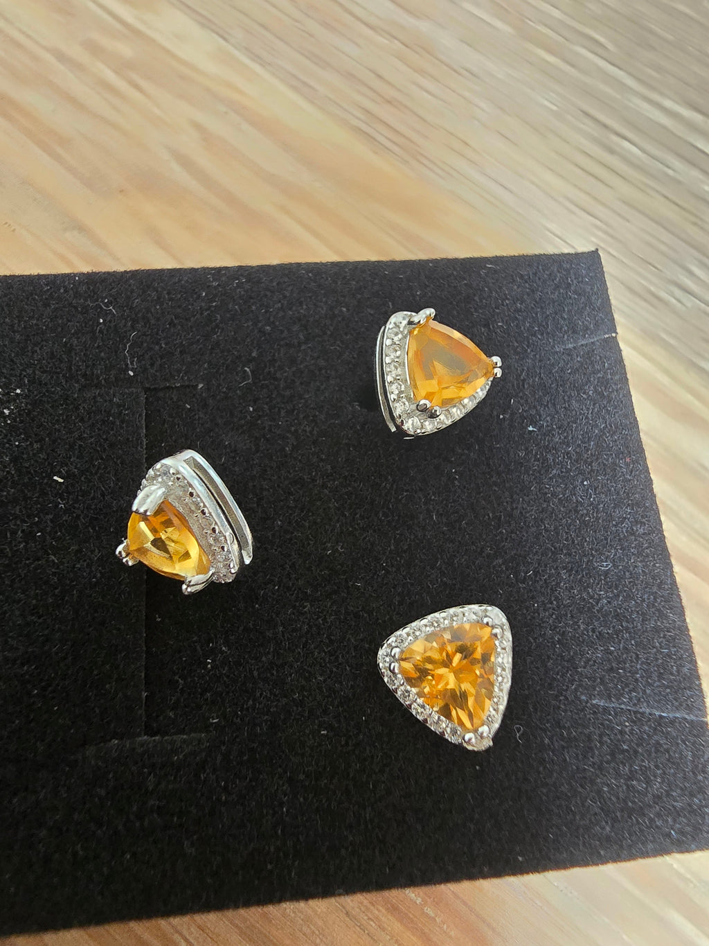 Natural Citrine Trillion Cut Jewellery Set – Ring, Pendant & Earrings | S925 Silver