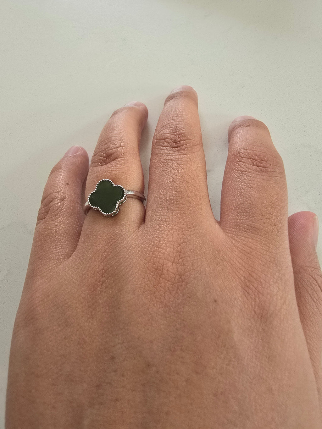 Jade Clover Ring – S925 Silver Adjustable