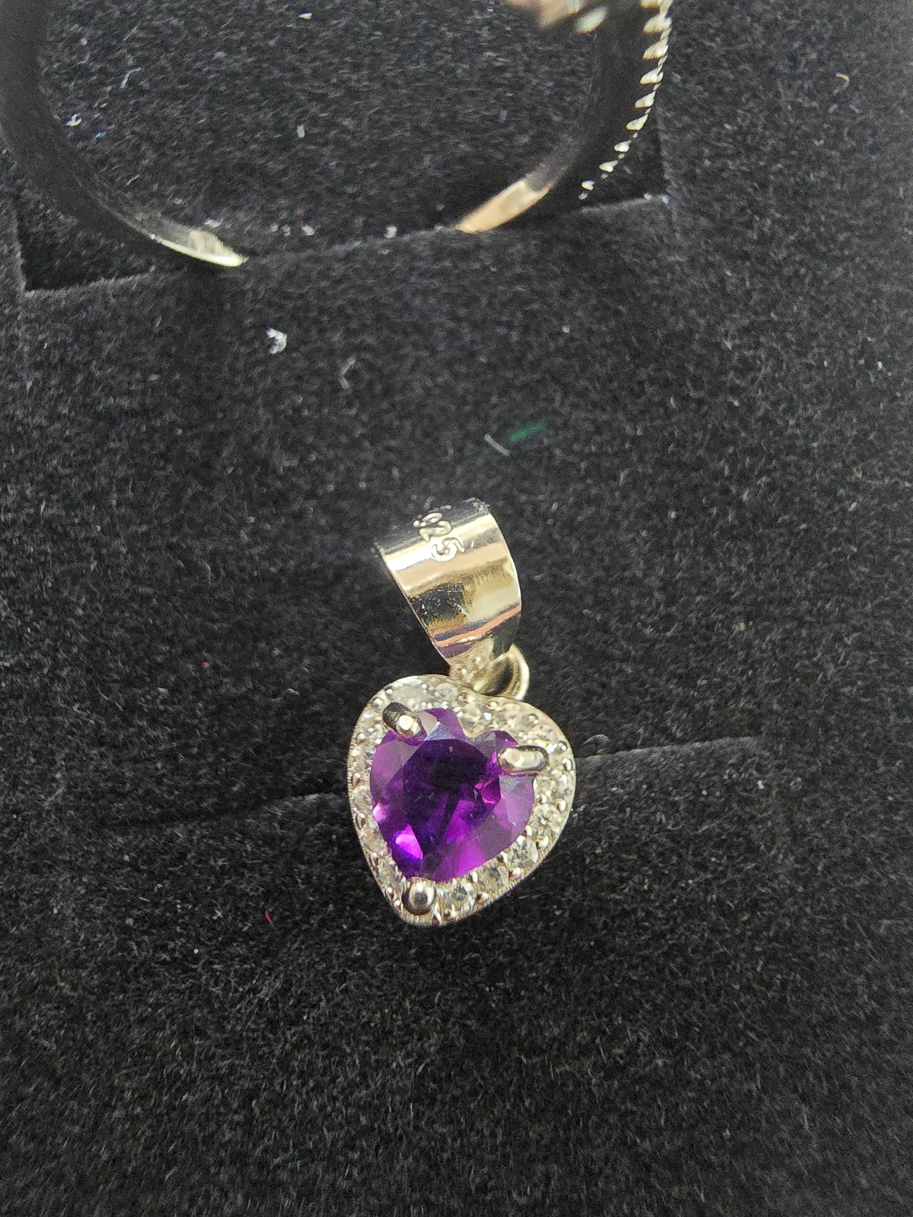 Natural Amethyst Heart Jewellery Set – S925 Silver
