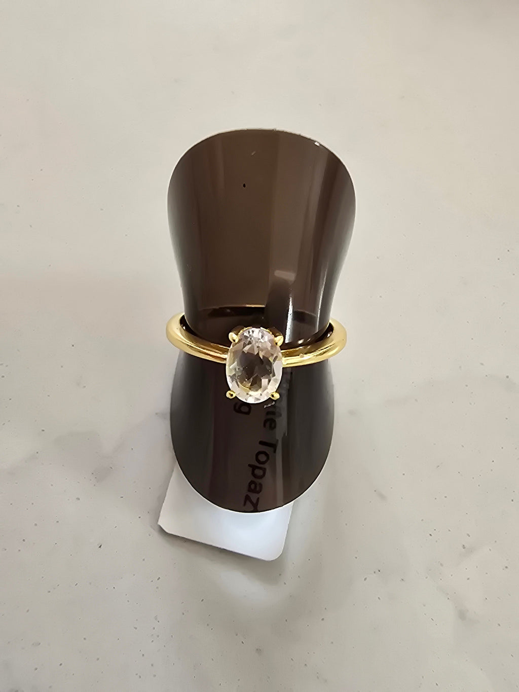 White Topaz Solitaire Ring – Gold Plated S925 Silver