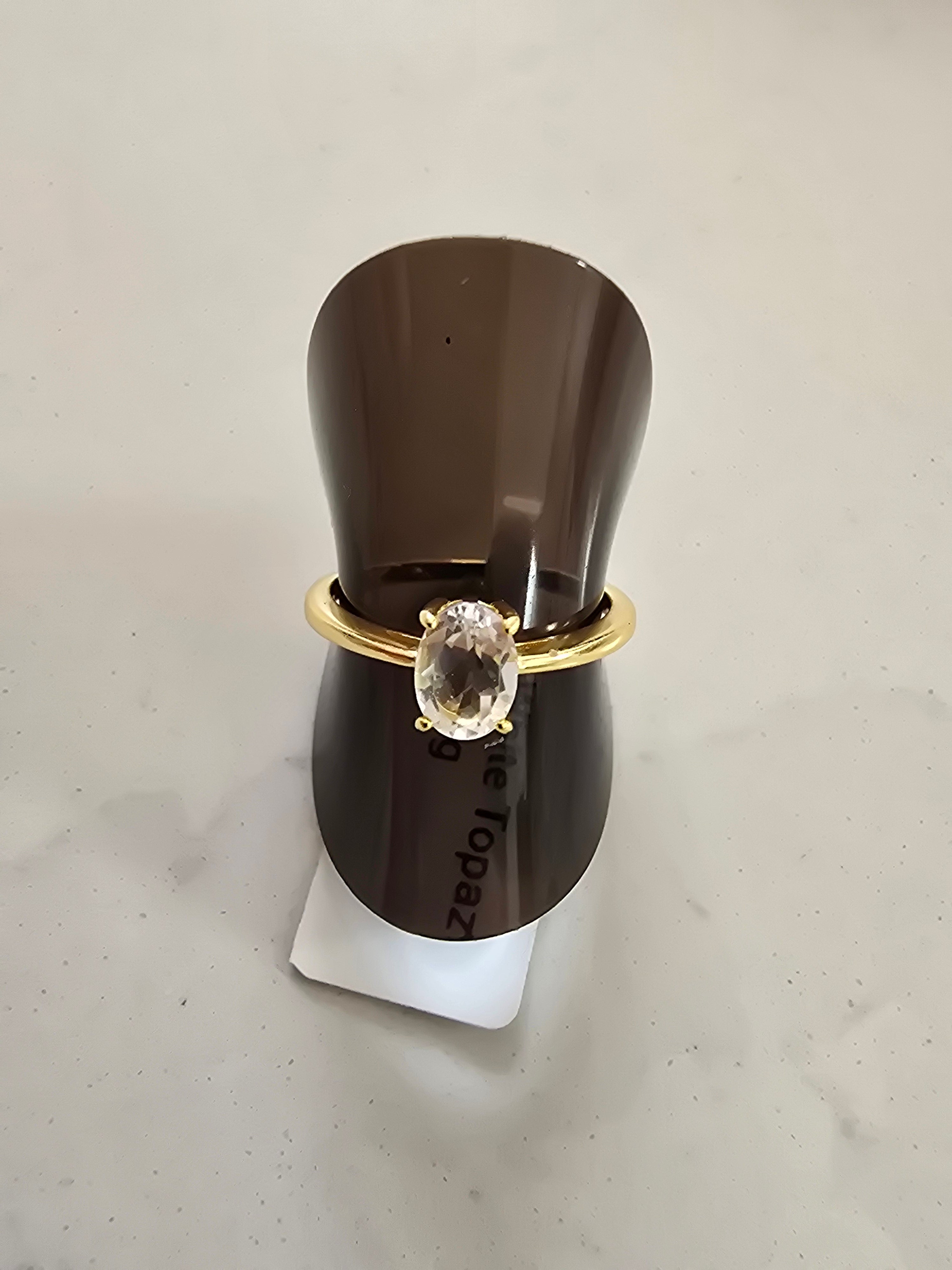 White Topaz Solitaire Ring – Gold Plated S925 Silver