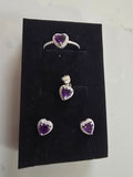 Natural Amethyst Heart Jewellery Set – S925 Silver