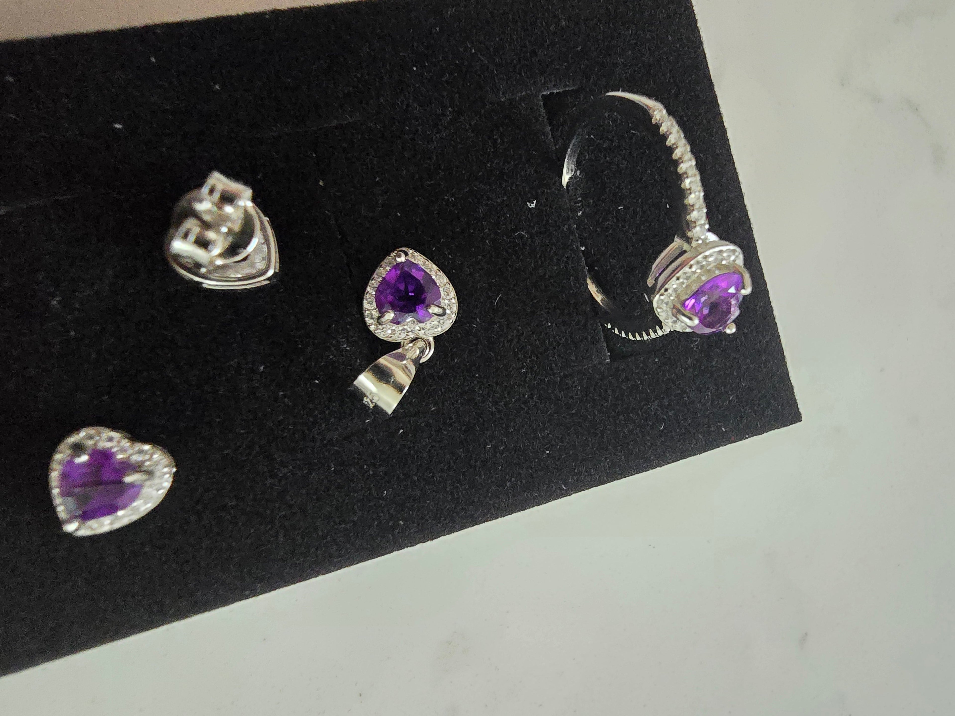Natural Amethyst Heart Jewellery Set – S925 Silver