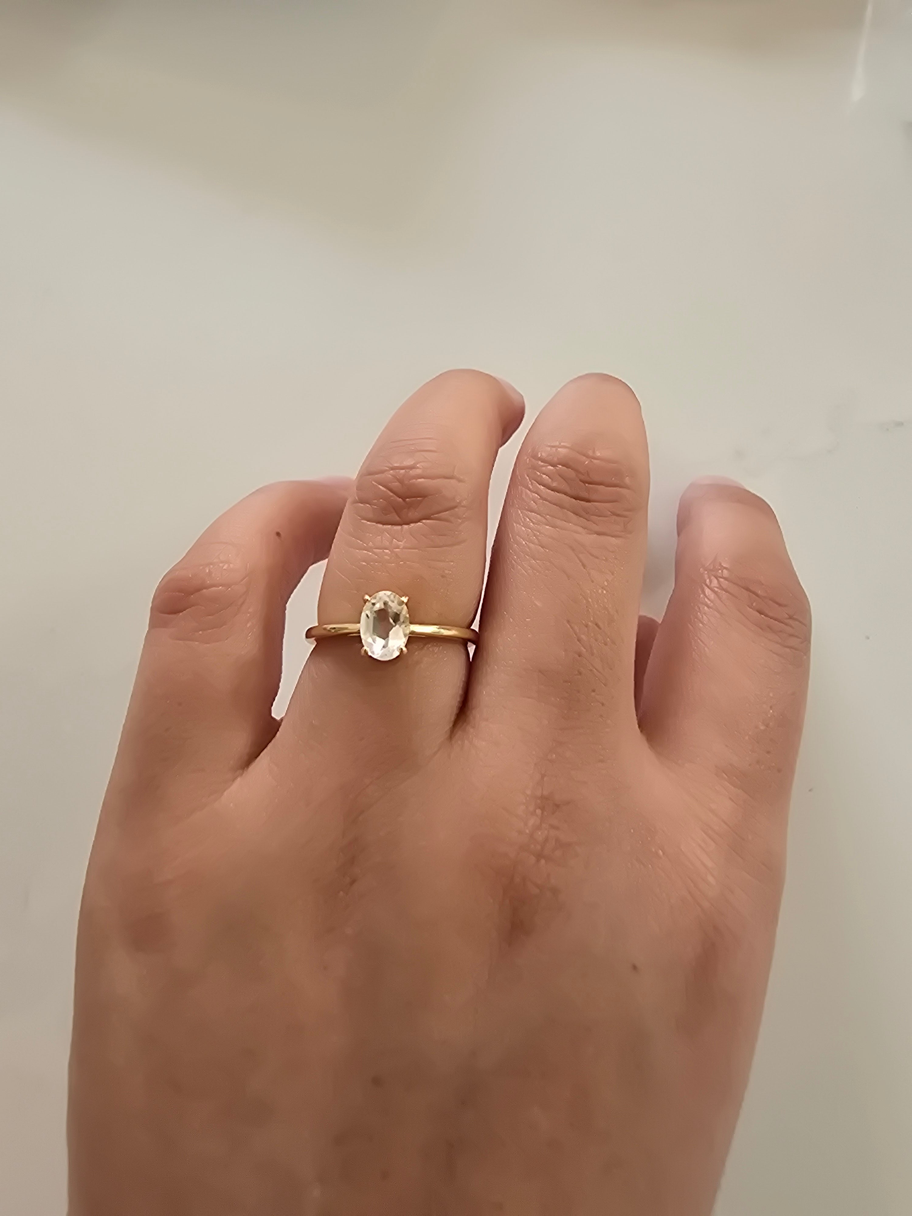 White Topaz Solitaire Ring – Gold Plated S925 Silver