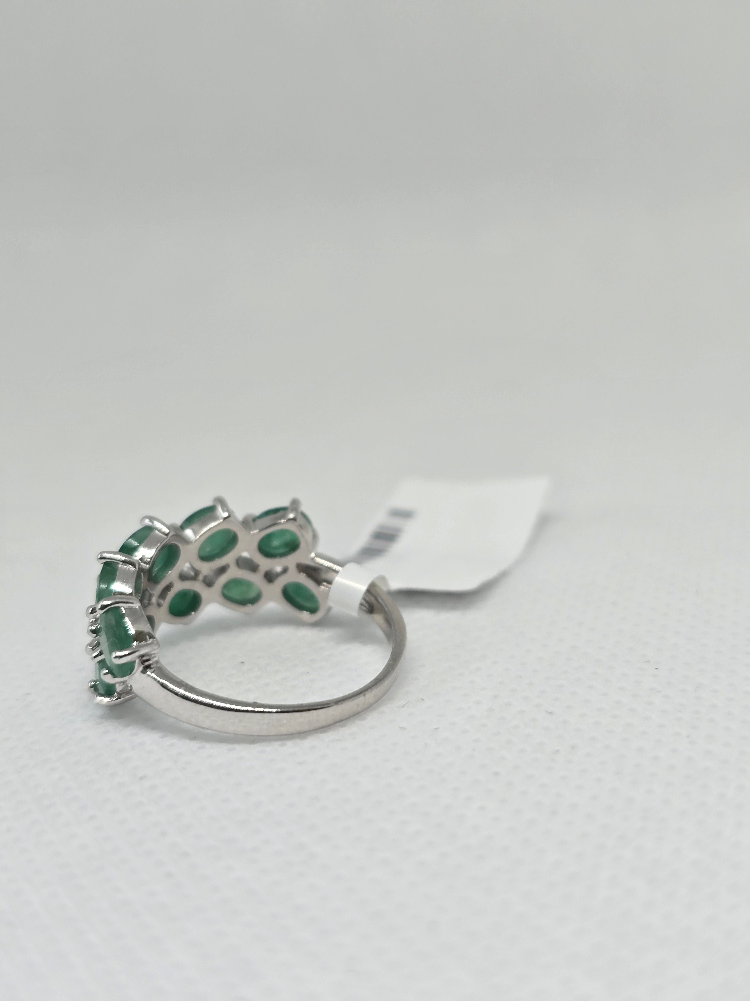 Natural Emerald Cluster Ring – S925 Sterling Silver