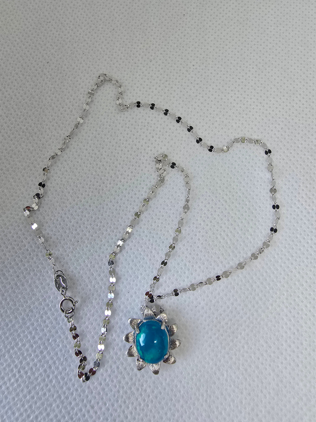 Blue Opal Sun Pendant Necklace – S925 Sterling Silver