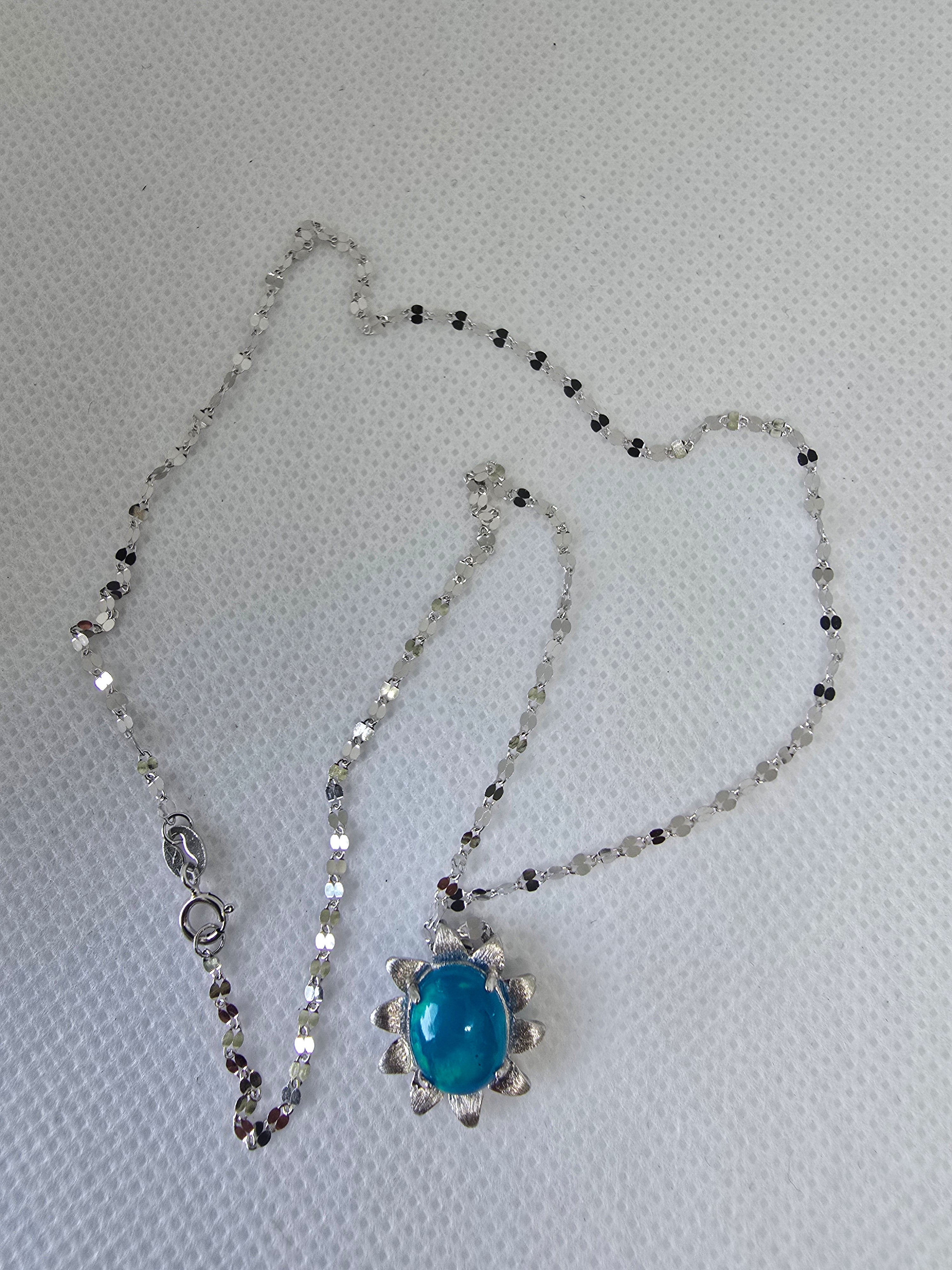 Blue Opal Sun Pendant Necklace – S925 Sterling Silver