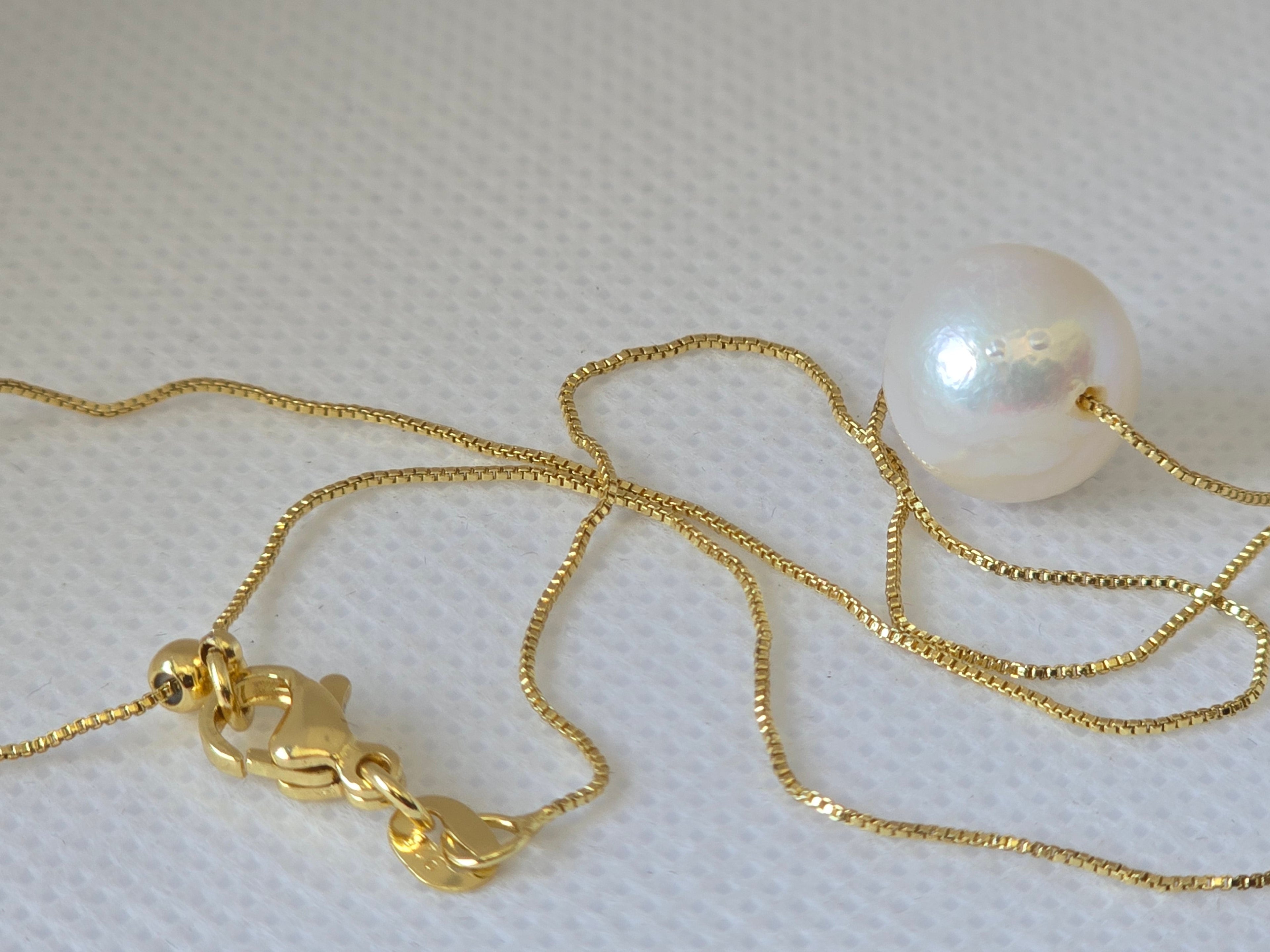 White Edison Pearl Floating Necklace | Adjustable S925 Bolo Box Chain