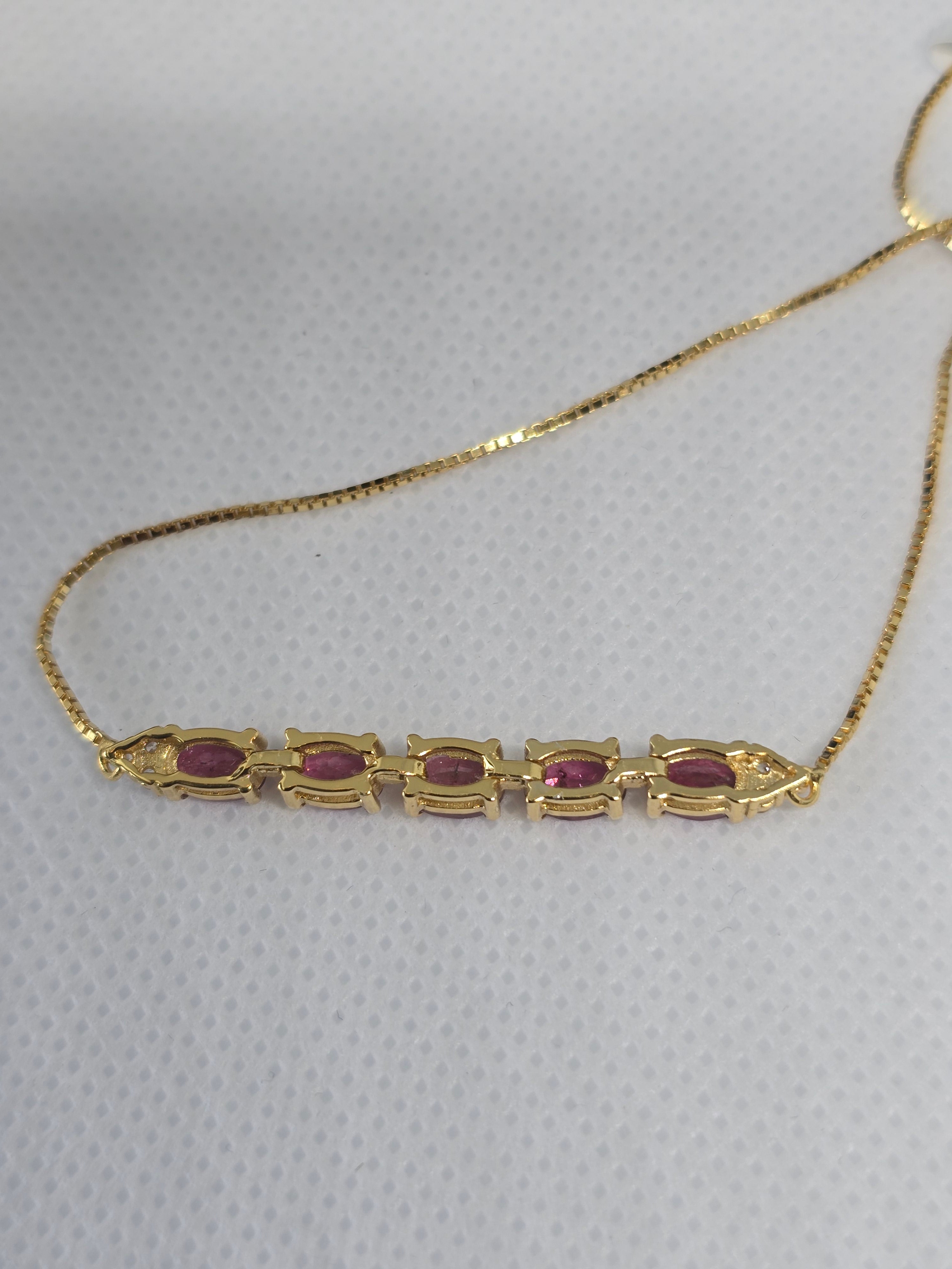 Natural Pink Tourmaline Adjustable Bolo Bracelet – S925 Yellow Gold Plated