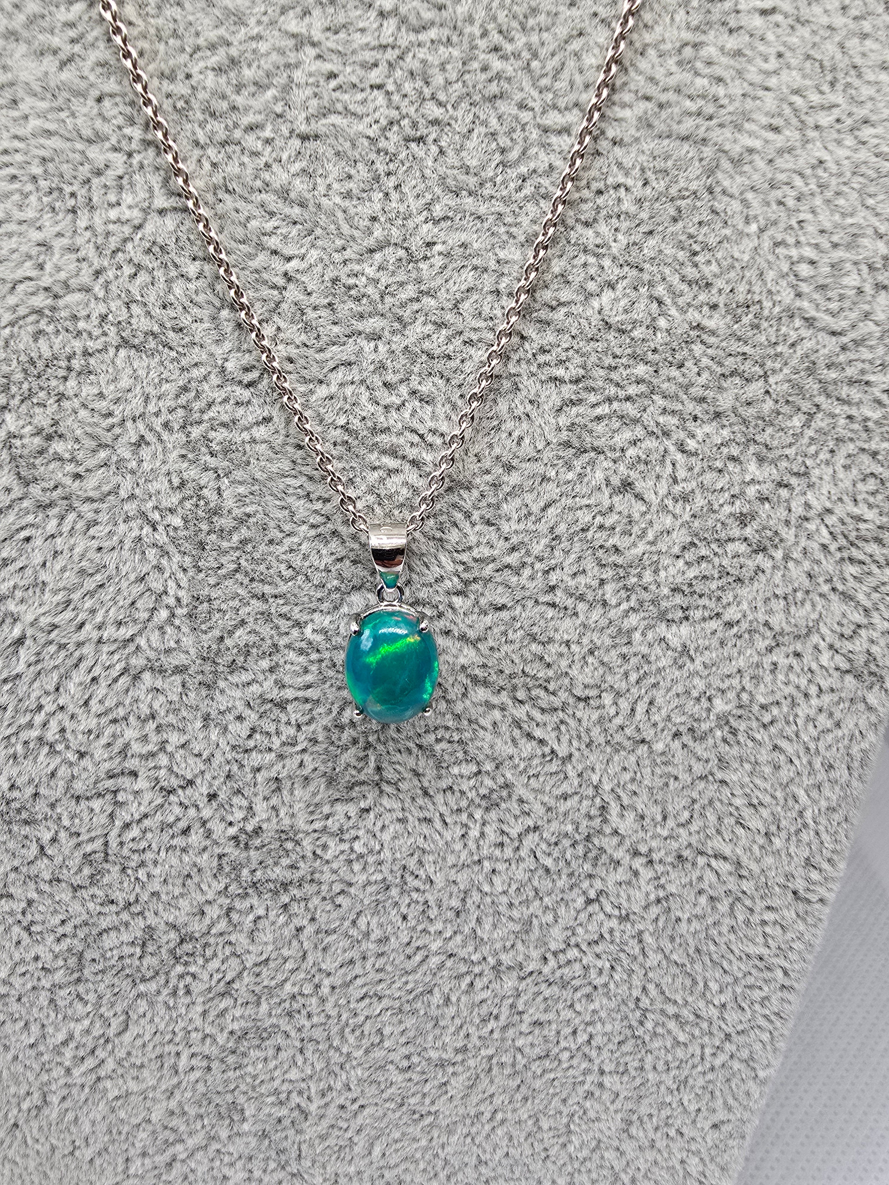 Natural Green Blue Opal Pendant — S925 Sterling Silver
