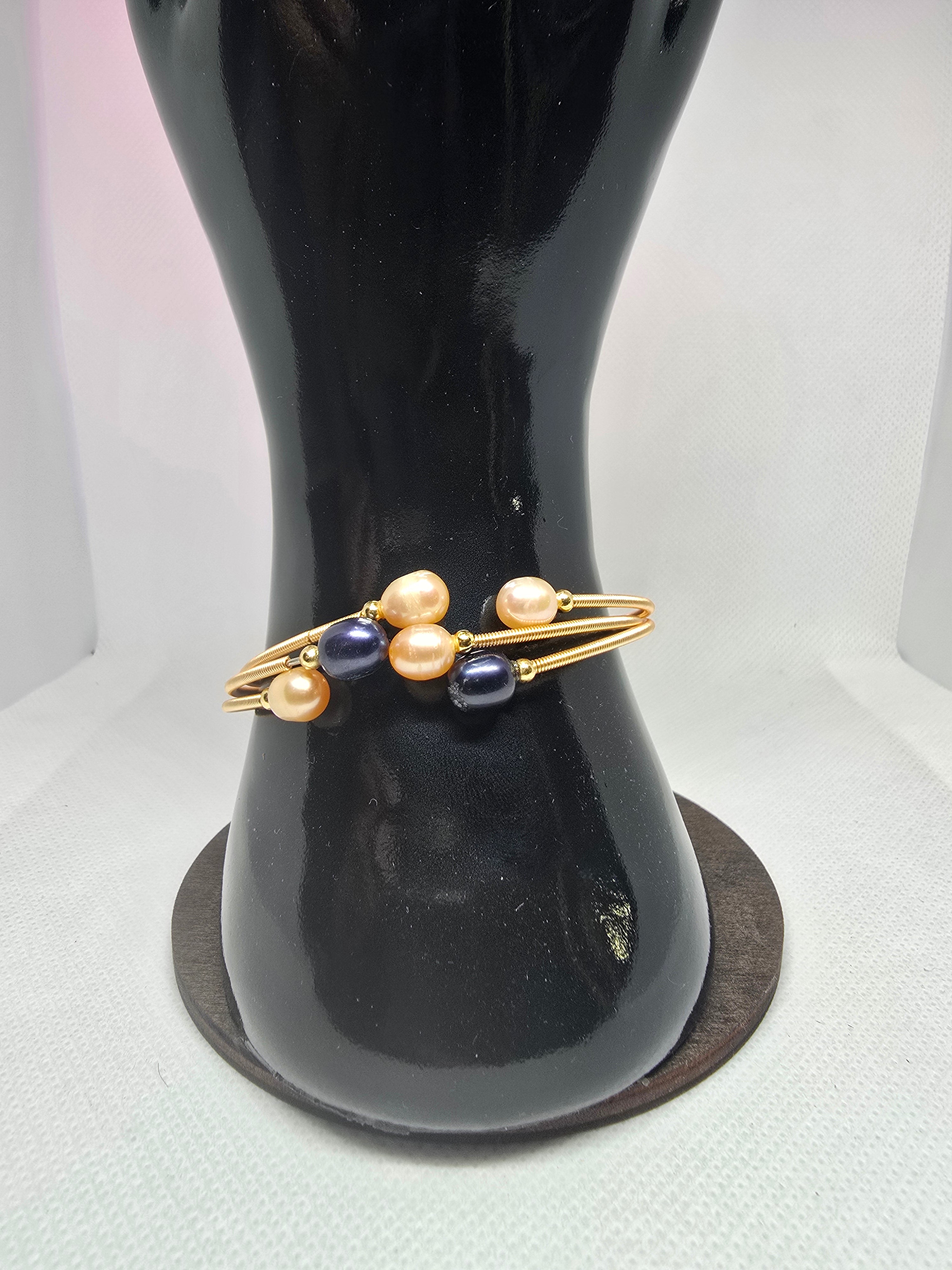 Freshwater Pearl Bangle – Champagne & Blue