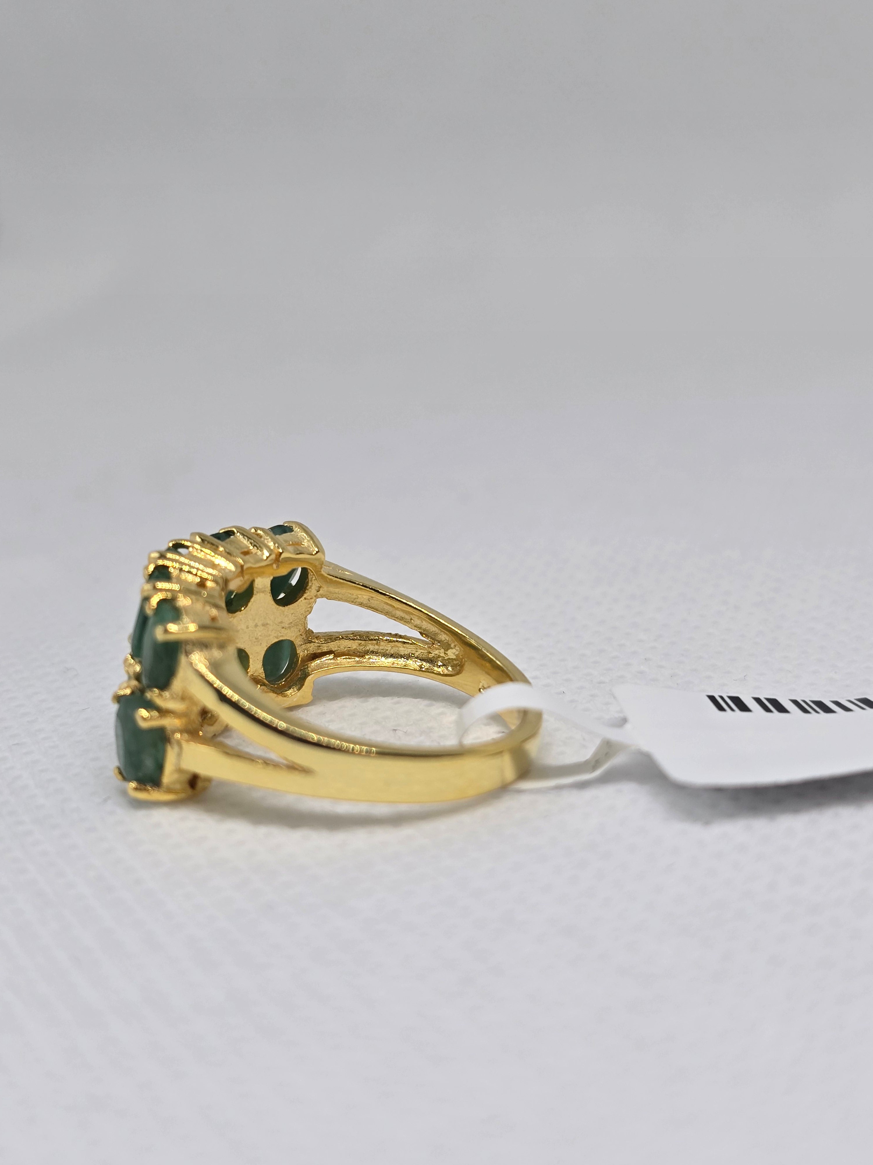 Natural Emerald Double-Row Cluster Ring – S925 Yellow Gold Plated