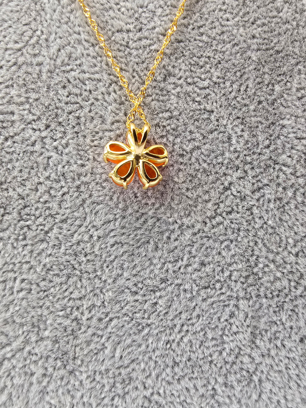Natural Orange Opal Flower Pendant — S925 Yellow Gold