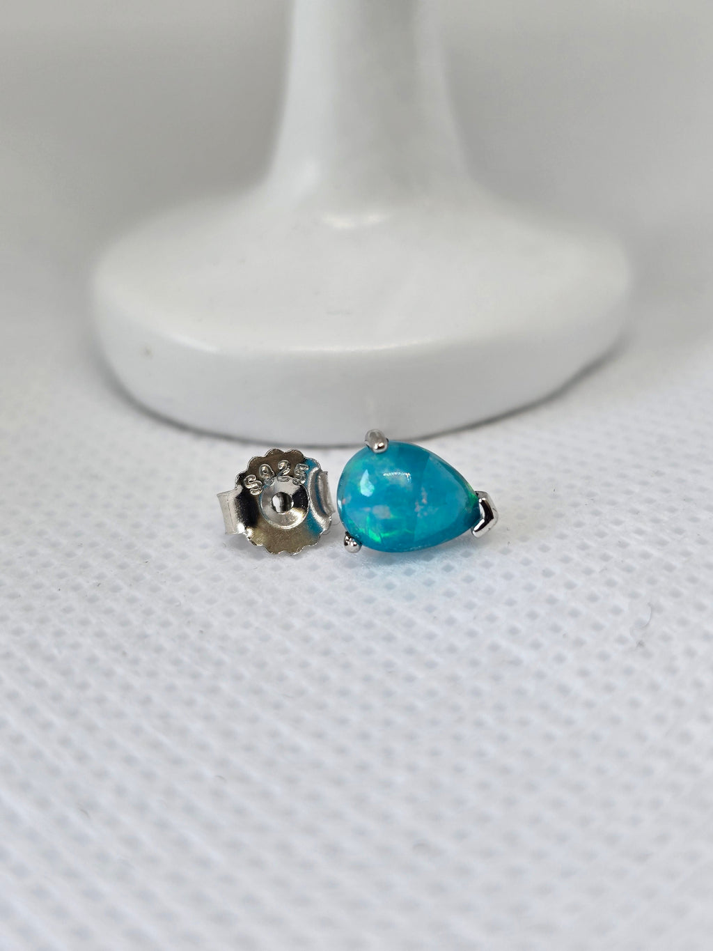 Blue Opal Teardrop Stud Earrings – S925 Sterling Silver