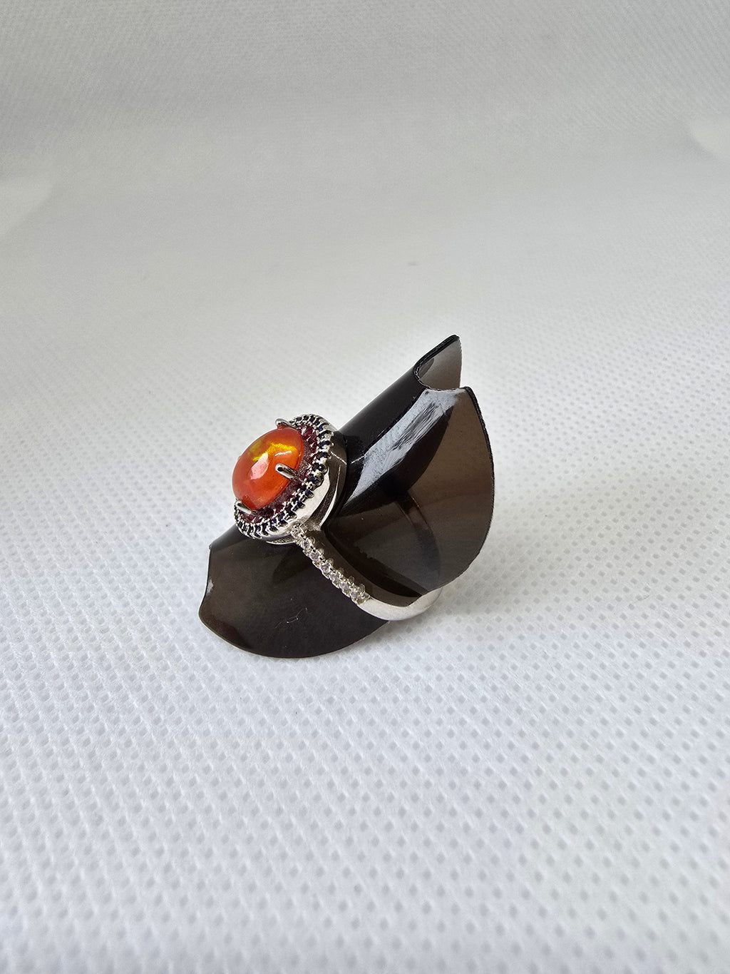 Natural Orange Fire Opal & Ruby Ring S925