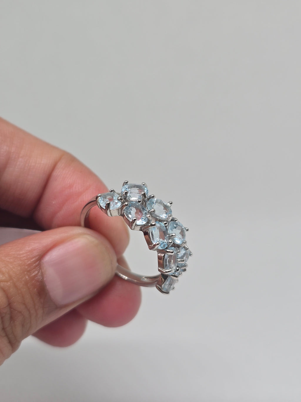 Blue Topaz Double Row Cluster Ring – S925 Sterling Silver
