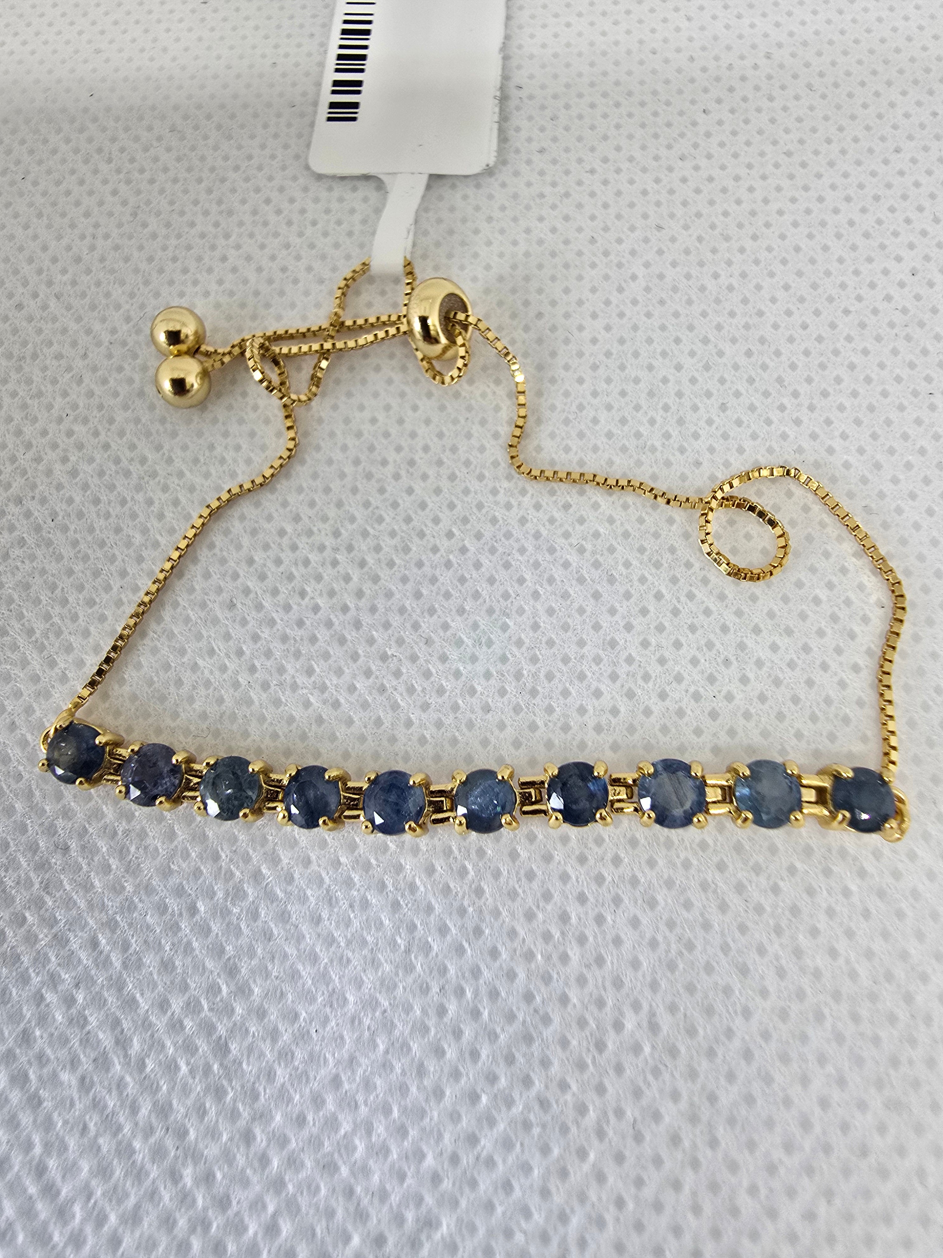 Blue Sapphire Bolo Bracelet – S925 Gold Setting