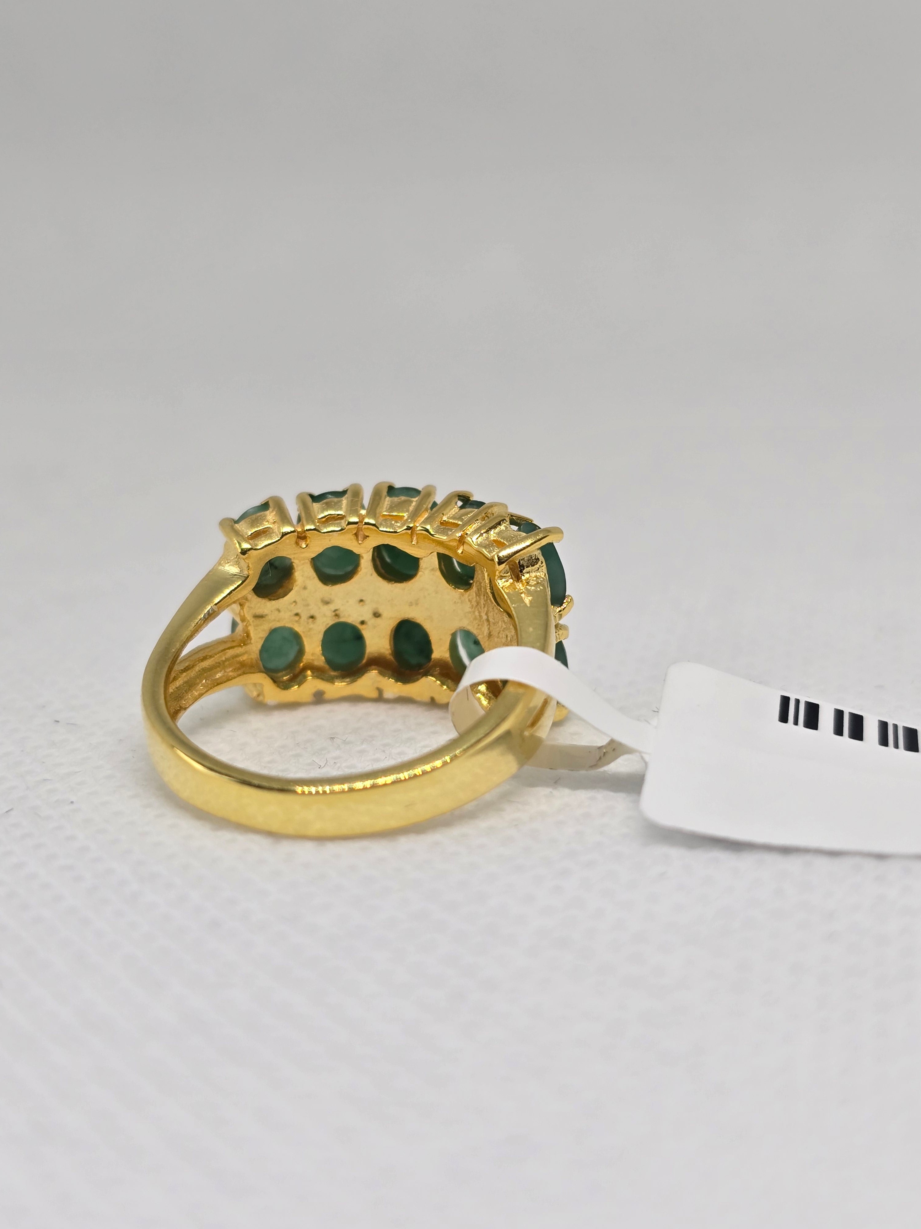Natural Emerald Double-Row Cluster Ring – S925 Yellow Gold Plated
