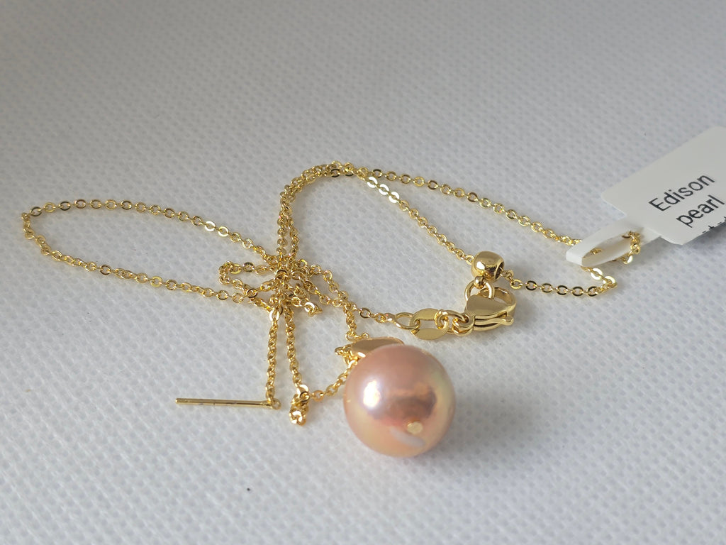Edison Blush Pink Pearl Floating Necklace | S925 Bolo Box Chain