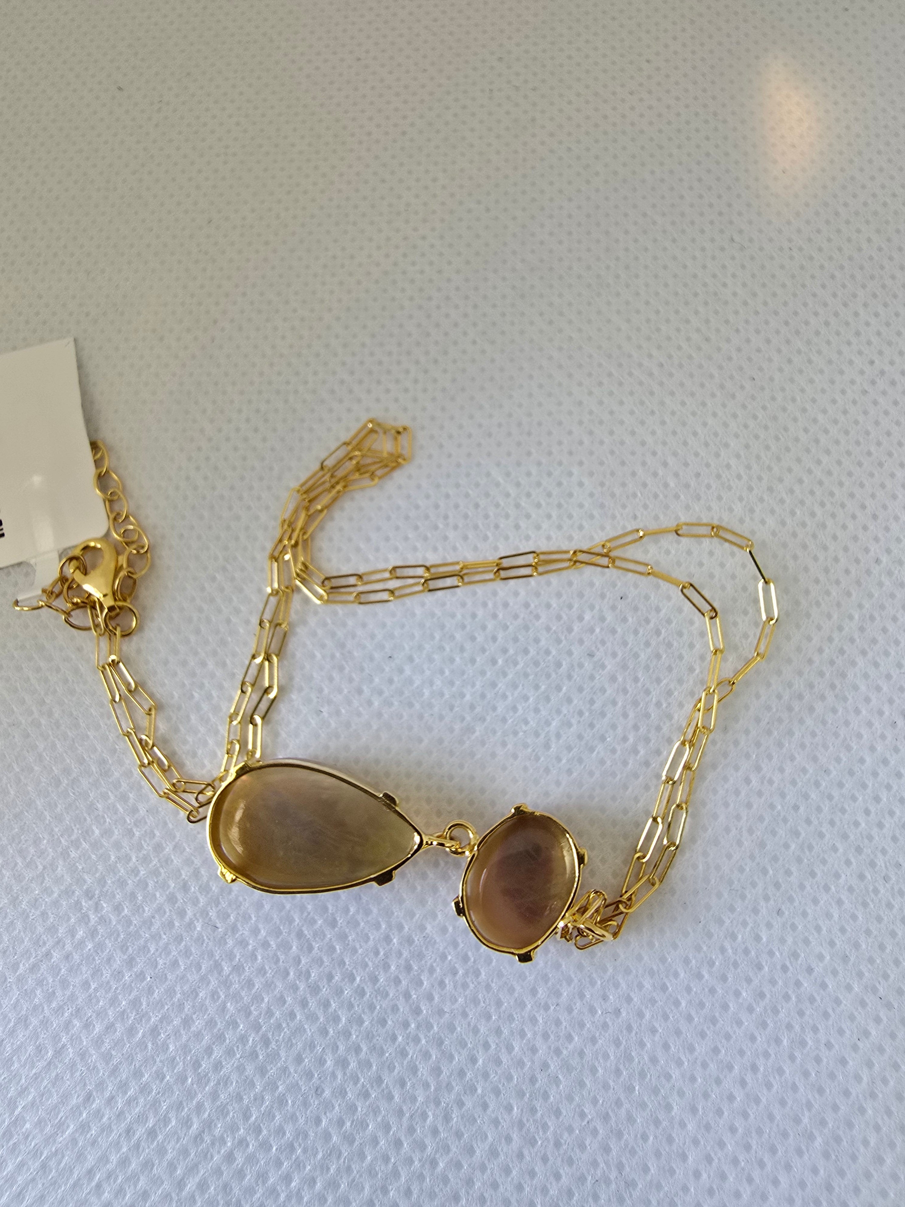 Ethiopian Opal Double Drop Necklace | S925 Yellow Gold Setting