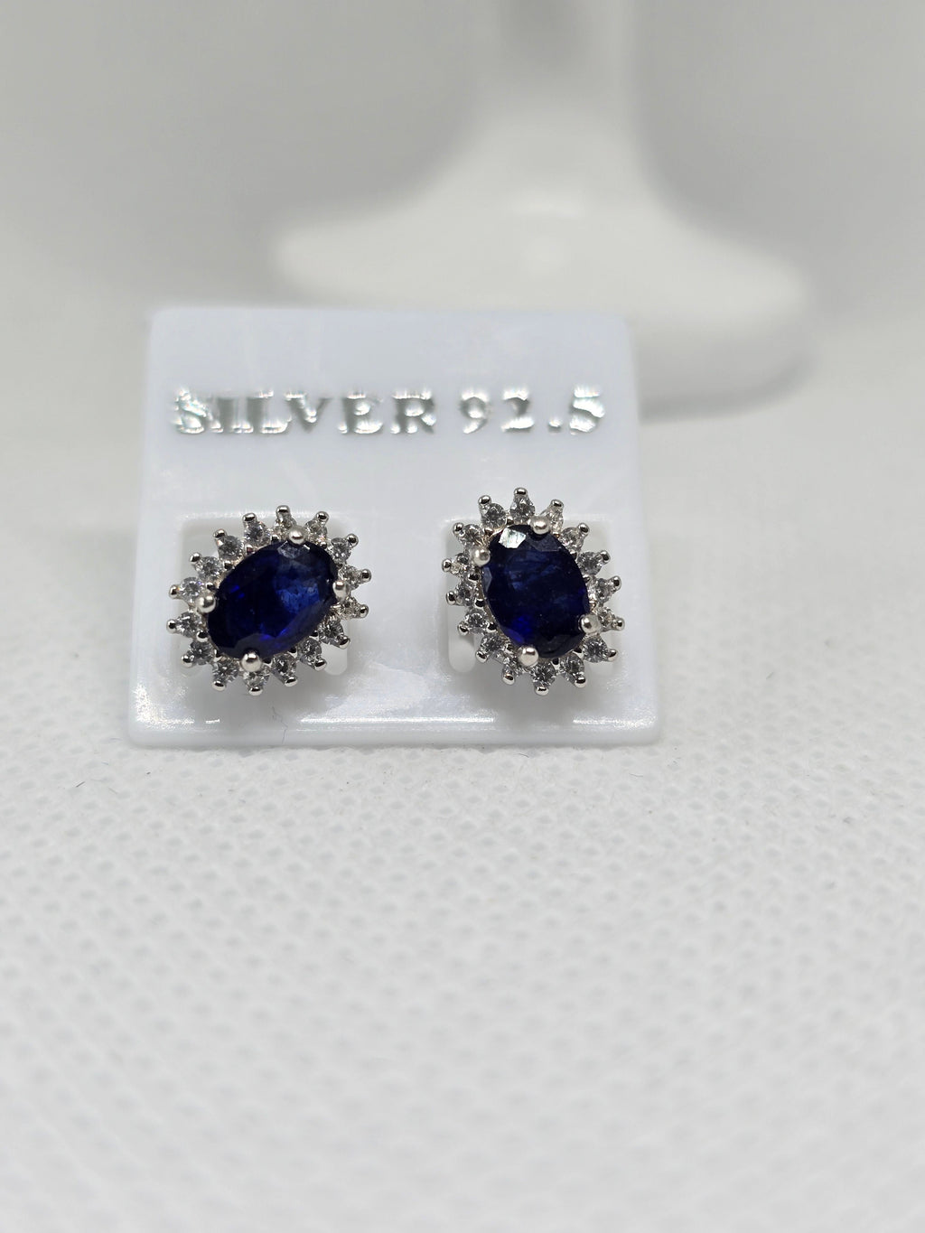 Natural Blue Sapphire Halo Stud Earrings – S925 Sterling Silver