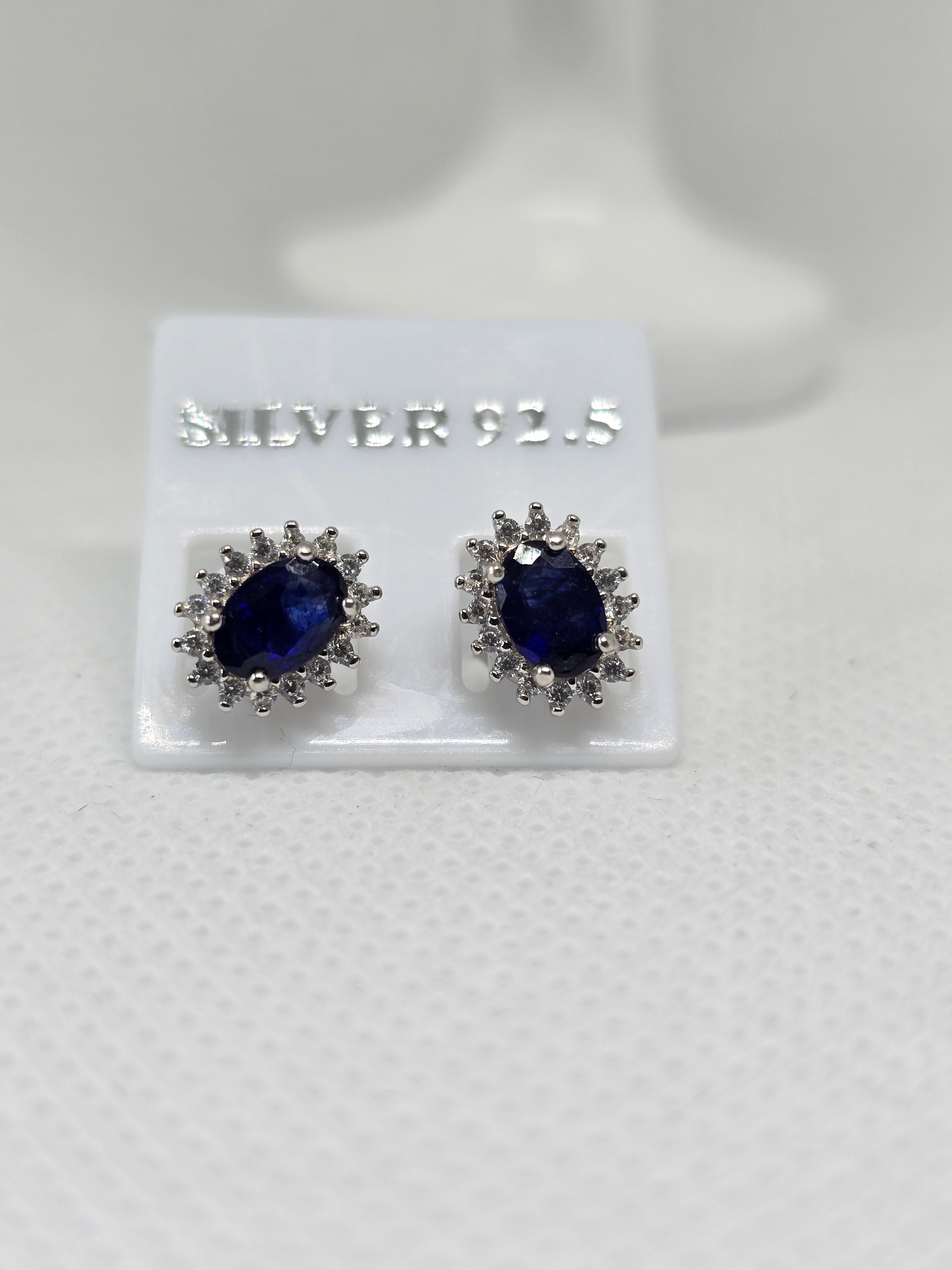 Natural Blue Sapphire Halo Stud Earrings – S925 Sterling Silver