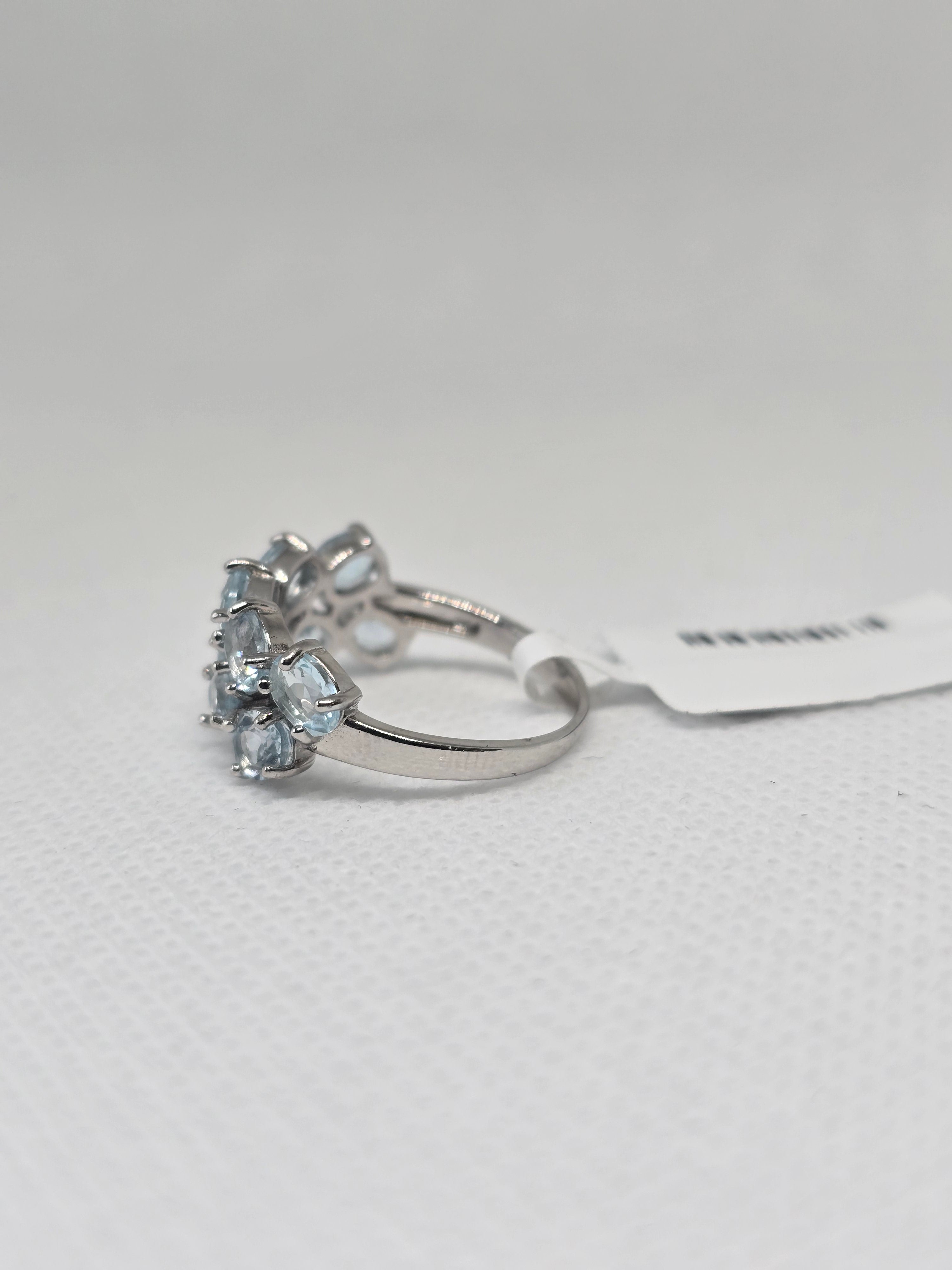 Blue Topaz Double Row Cluster Ring – S925 Sterling Silver