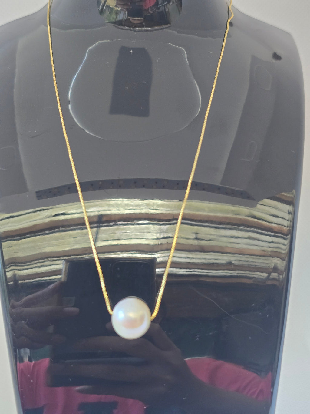 White Edison Pearl Floating Necklace | Adjustable S925 Bolo Box Chain