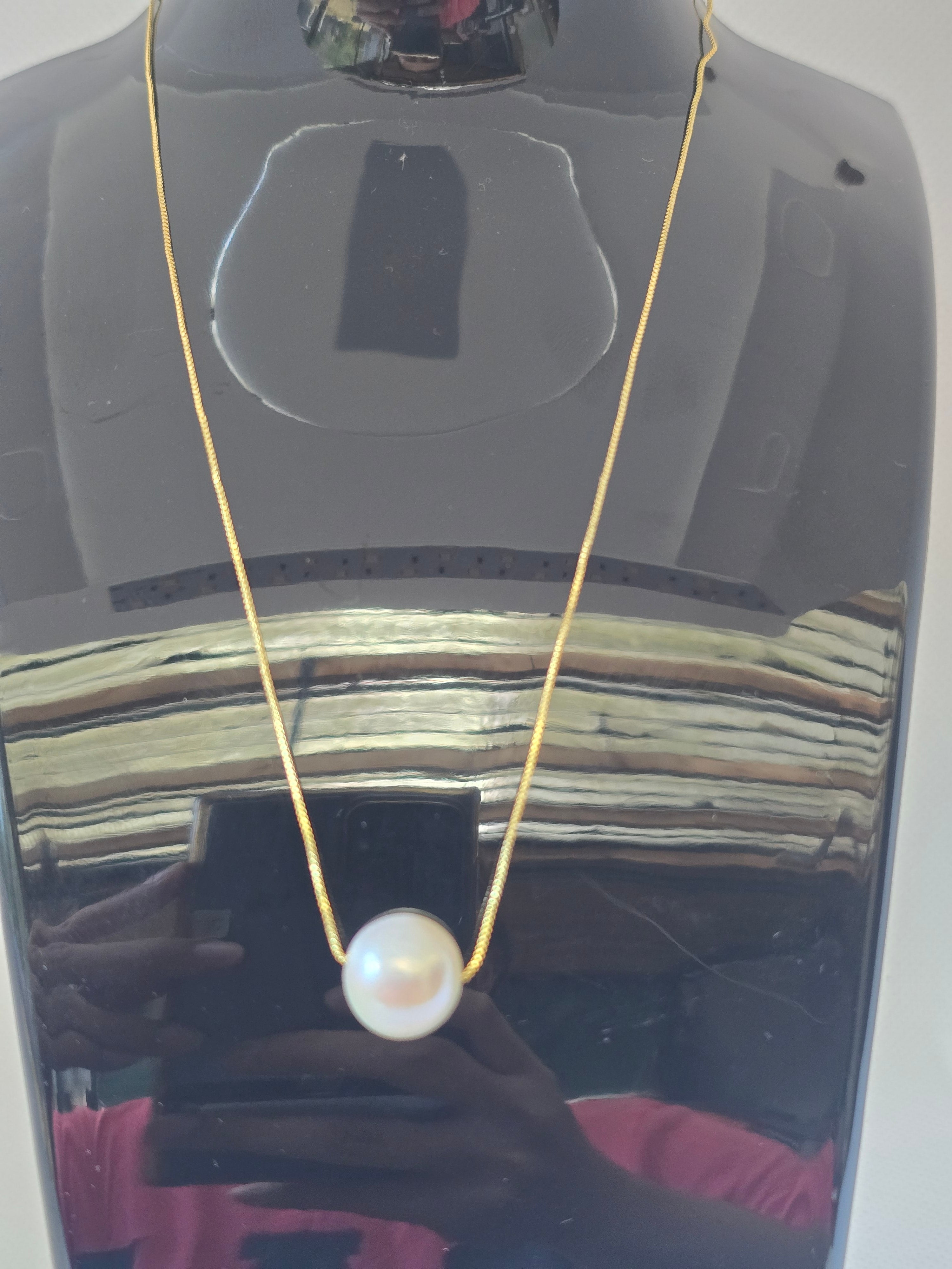 White Edison Pearl Floating Necklace | Adjustable S925 Bolo Box Chain