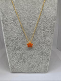 Natural Orange Opal Flower Pendant — S925 Yellow Gold