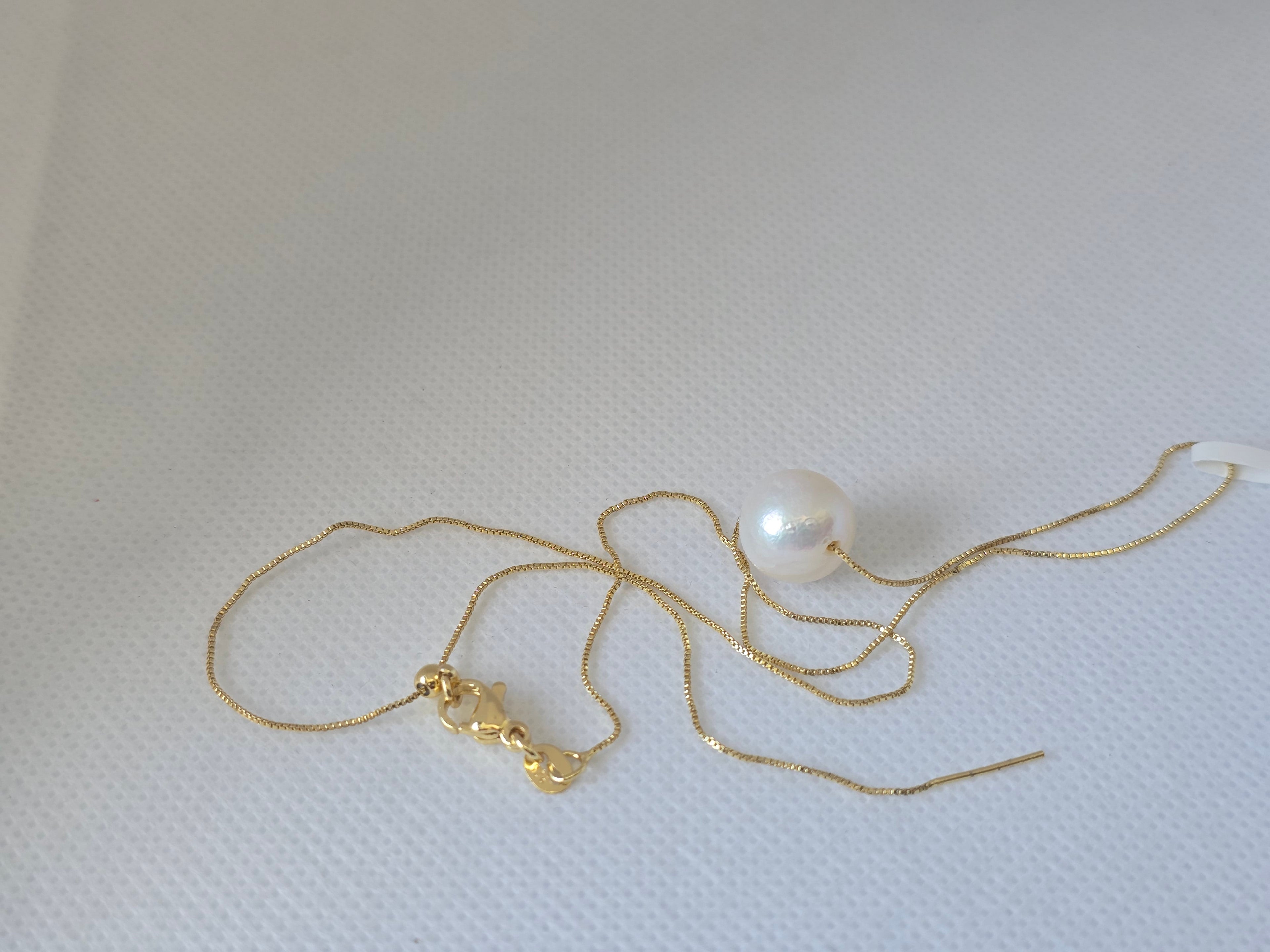 White Edison Pearl Floating Necklace | Adjustable S925 Bolo Box Chain