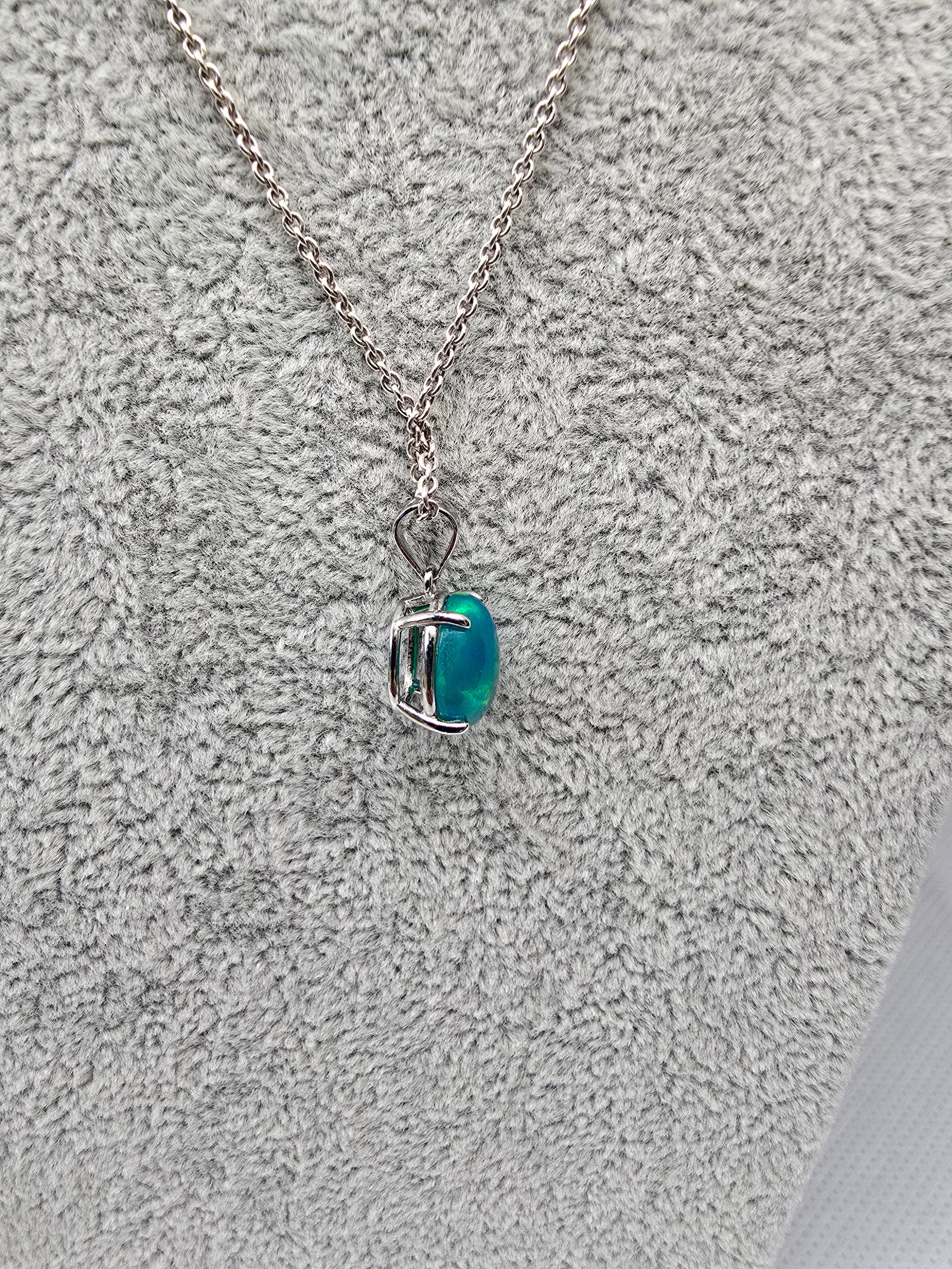 Natural Green Blue Opal Pendant — S925 Sterling Silver