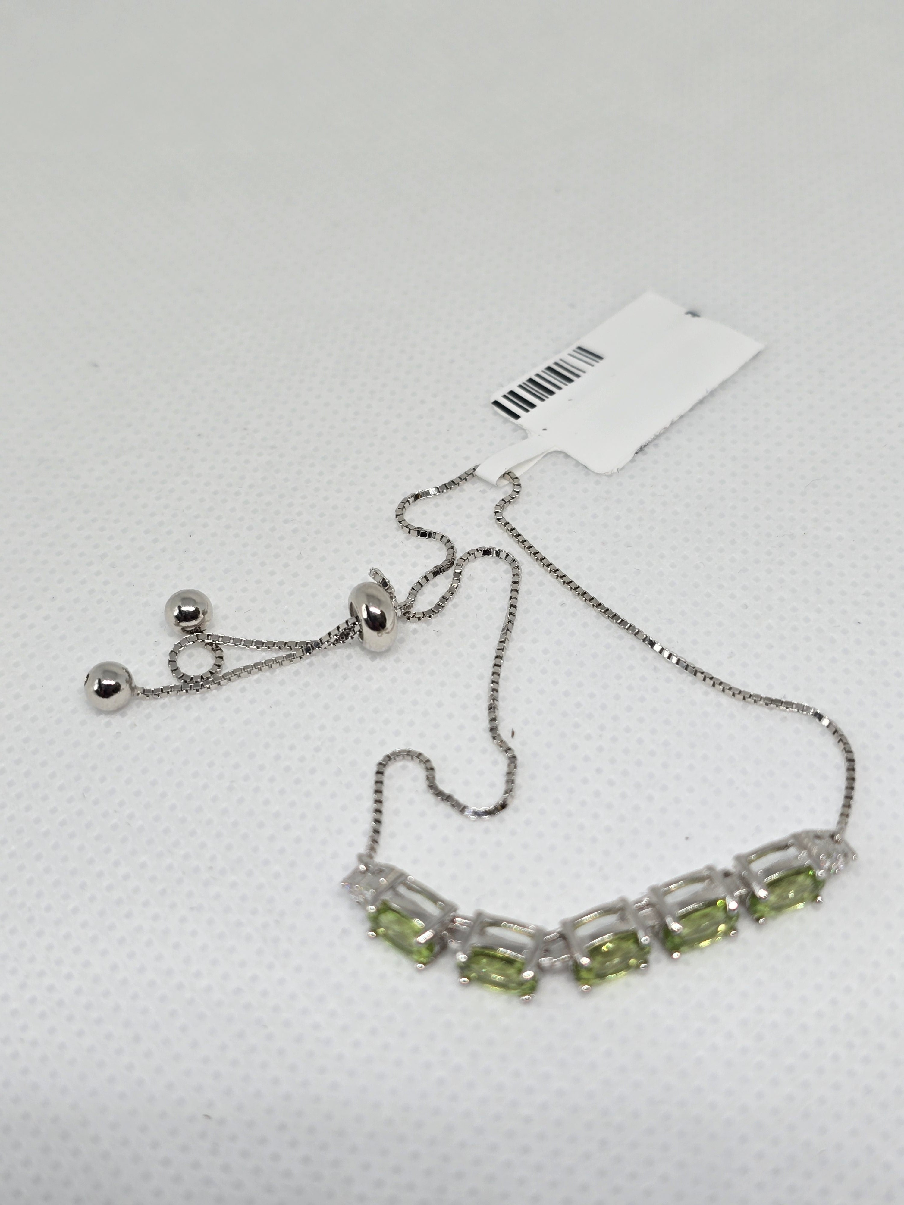 Natural Peridot Five-Stone Bolo Bracelet – S925 Sterling Silver | Adjustable