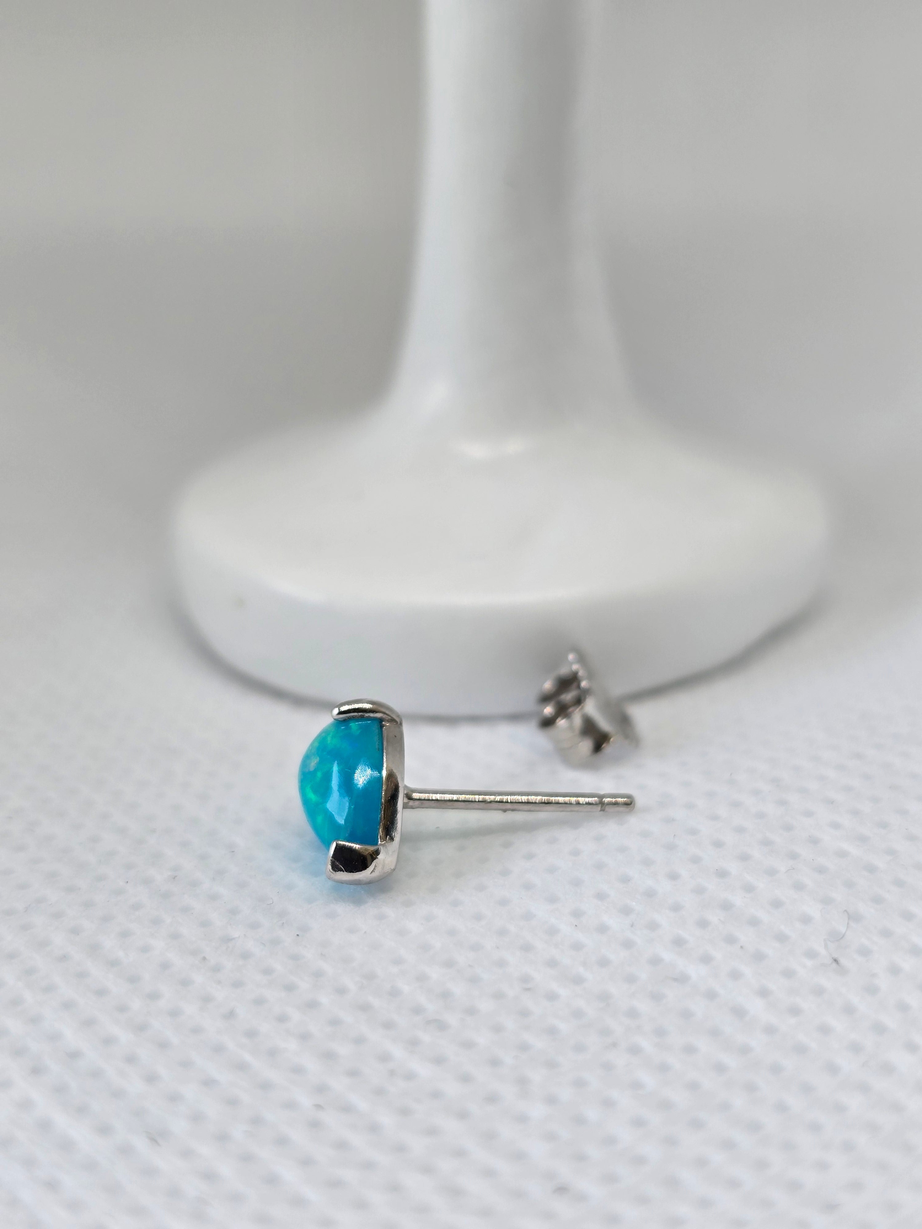 Blue Opal Teardrop Stud Earrings – S925 Sterling Silver