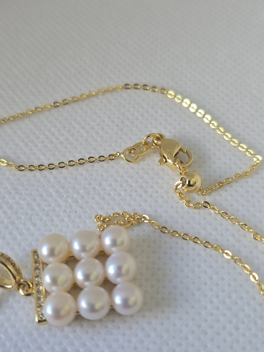 Freshwater Pearl Grid Pendant Necklace | Adjustable Bolo S925 Chain