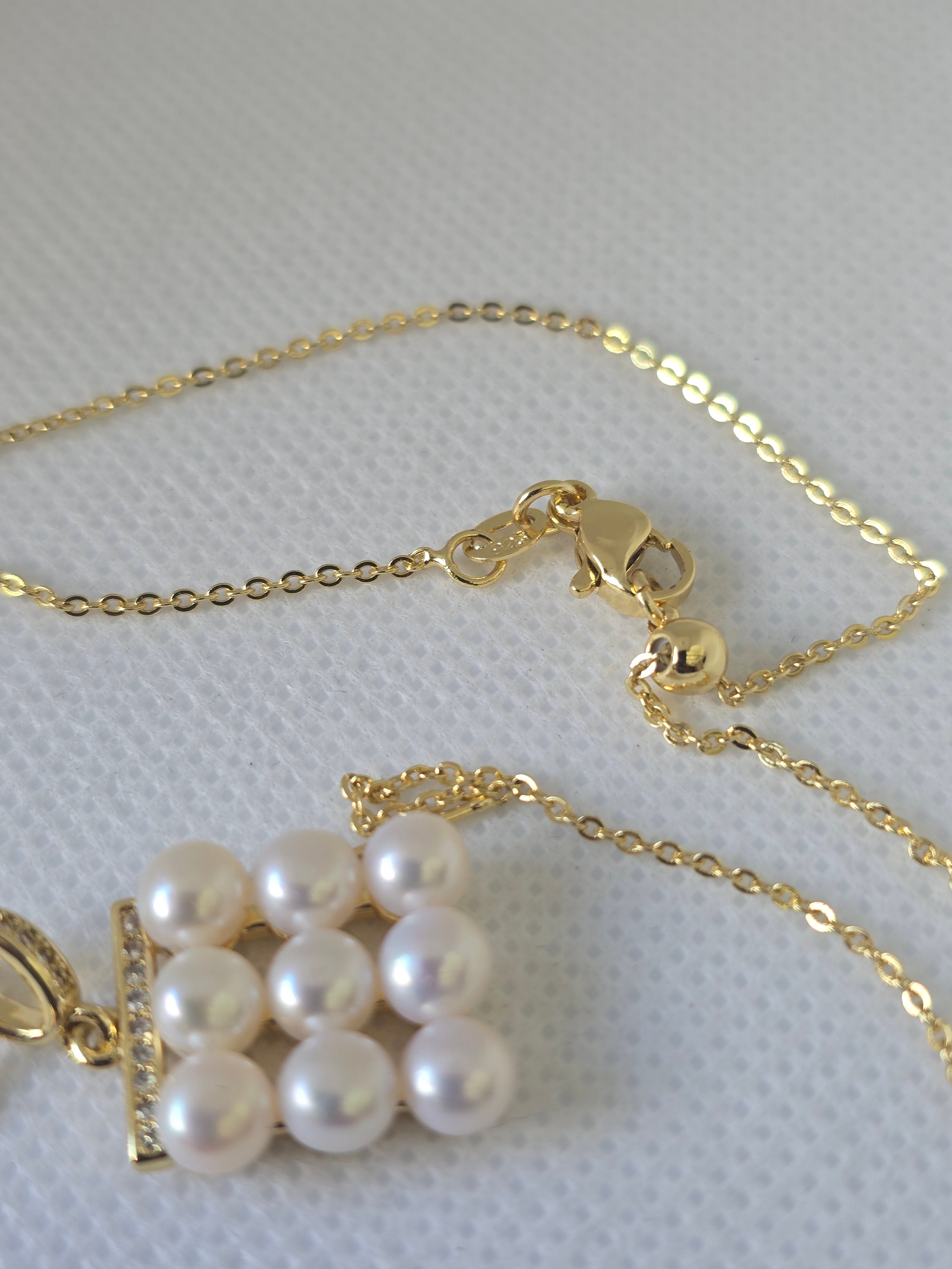 Freshwater Pearl Grid Pendant Necklace | Adjustable Bolo S925 Chain