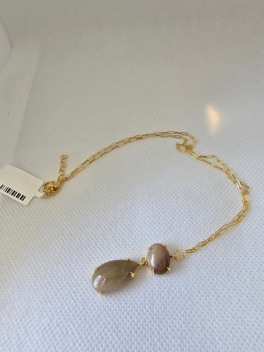 Ethiopian Opal Double Drop Necklace | S925 Yellow Gold Setting