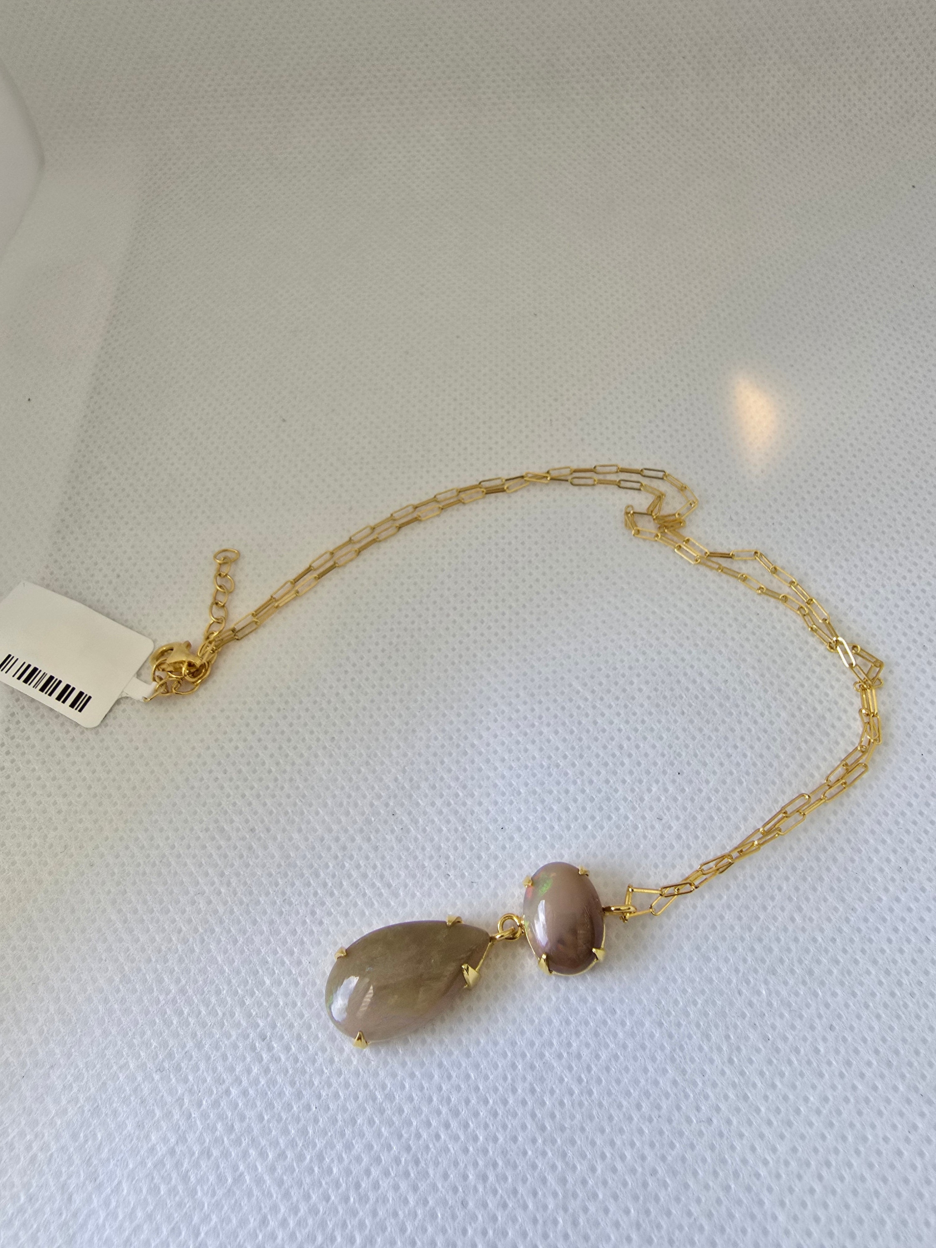 Ethiopian Opal Double Drop Necklace | S925 Yellow Gold Setting