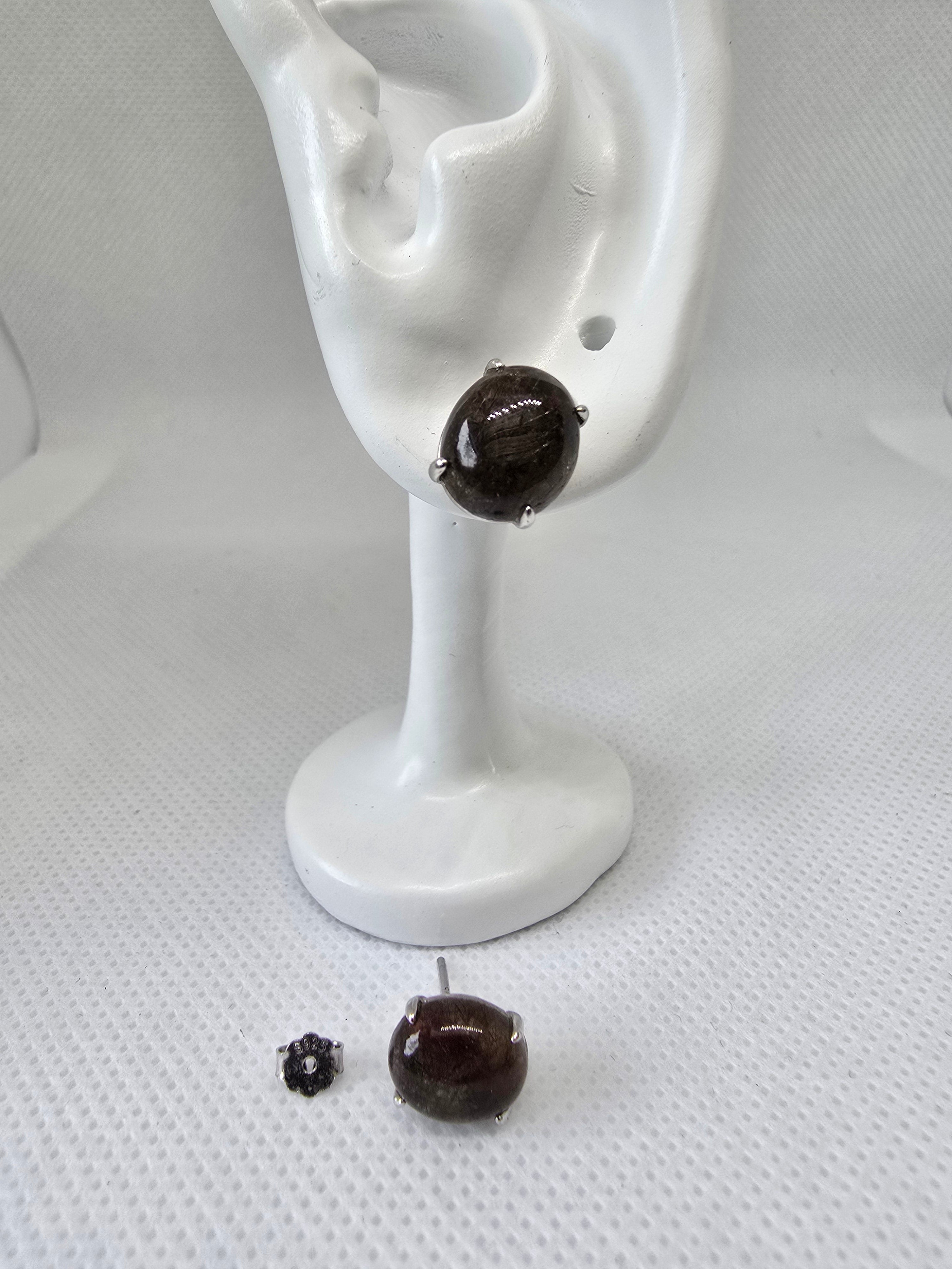 Black Rutile Quartz Stud Earrings – S925 Sterling Silver