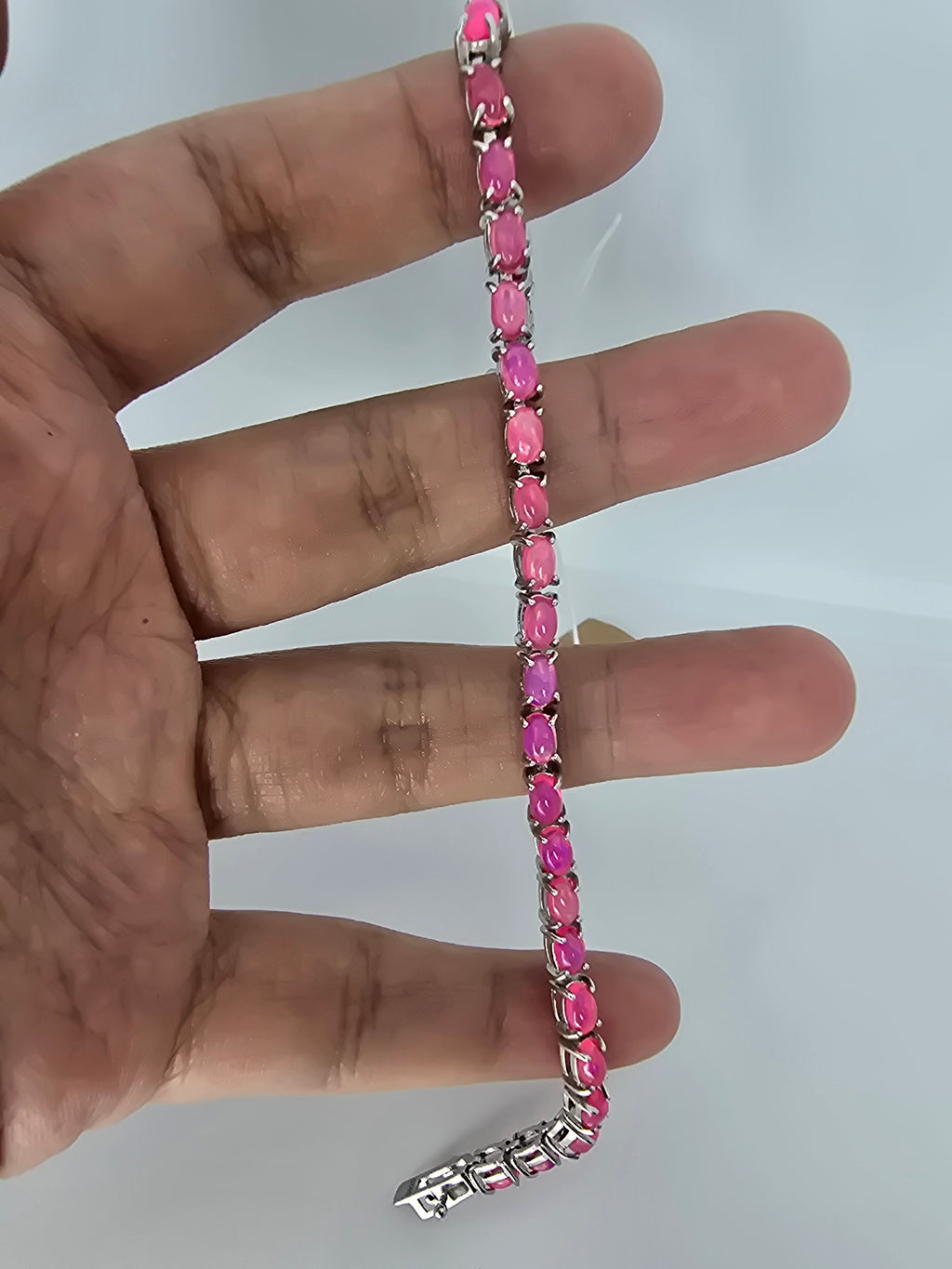 Pink Opal Tennis Bracelet | S925 Sterling Silver | 30 Stones | 7 in.
