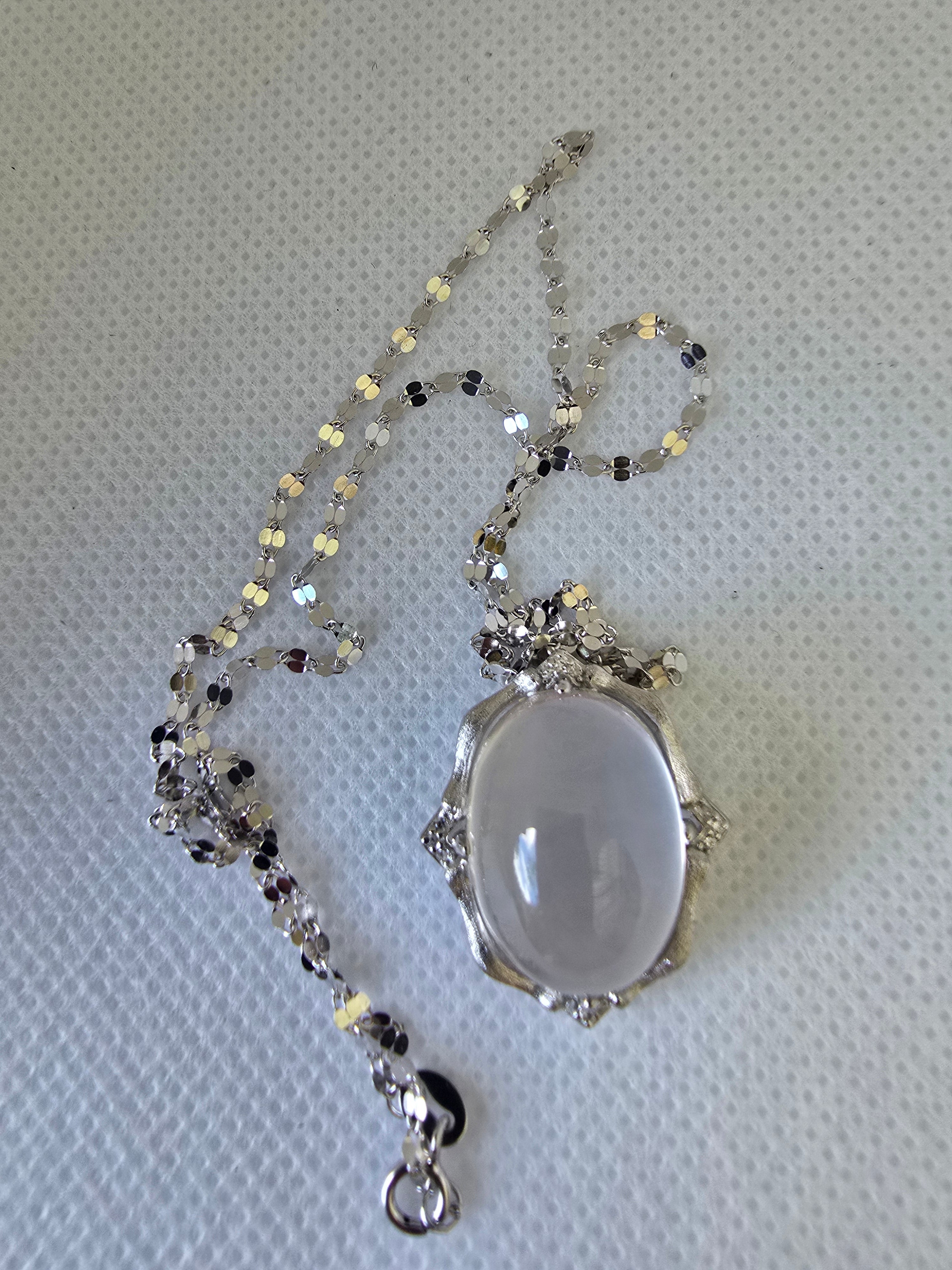 Rose Quartz Oval Cabochon Pendant Necklace | 925 Silver | 18 Inch Chain