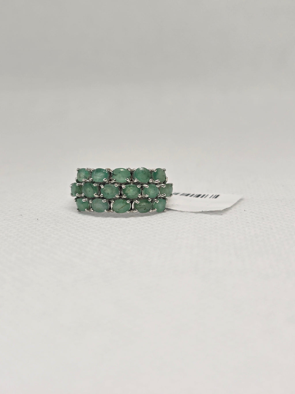 Triple Row Emerald Cabochon Sterling Silver Band Ring