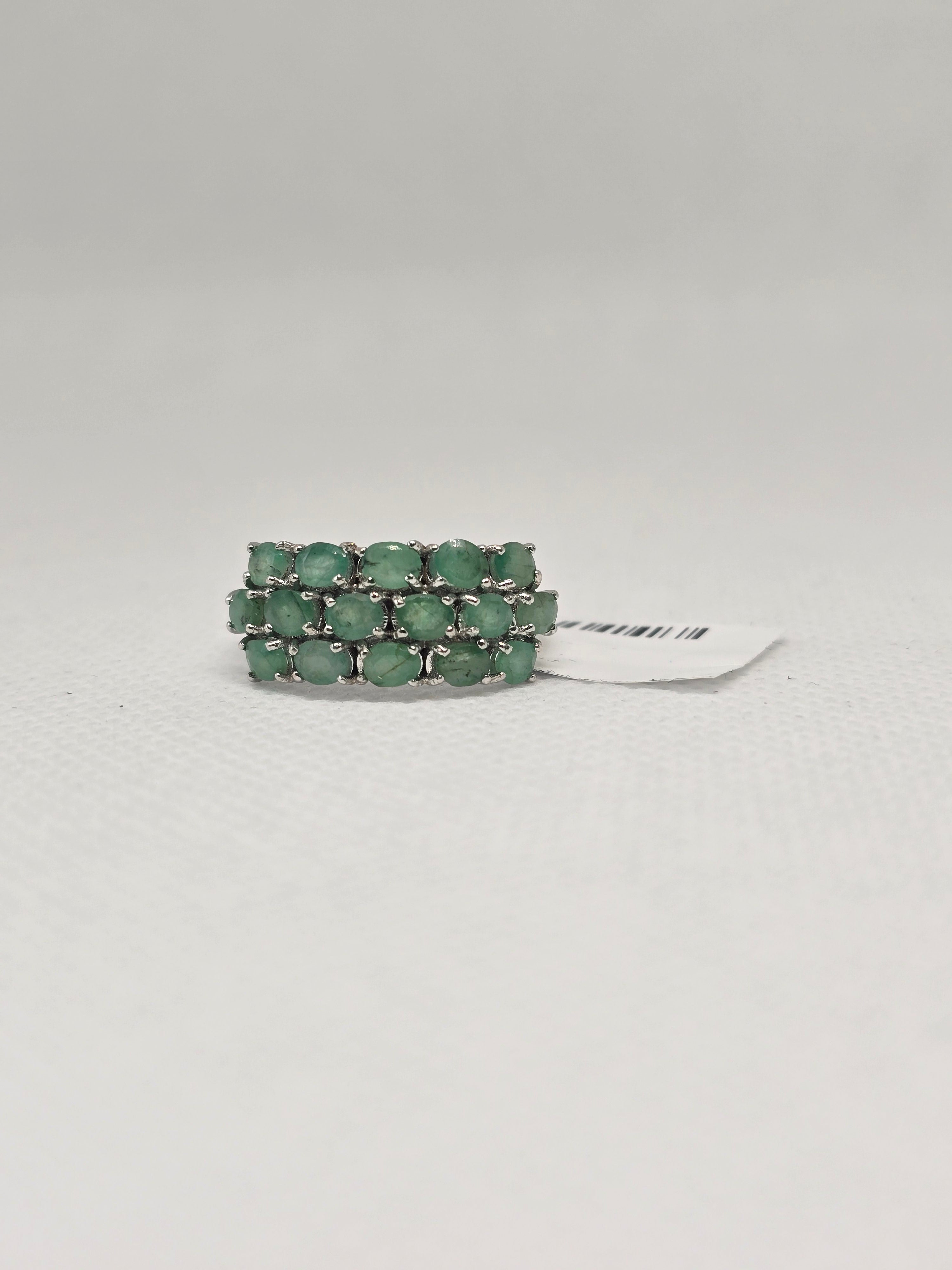 Triple Row Emerald Cabochon Sterling Silver Band Ring