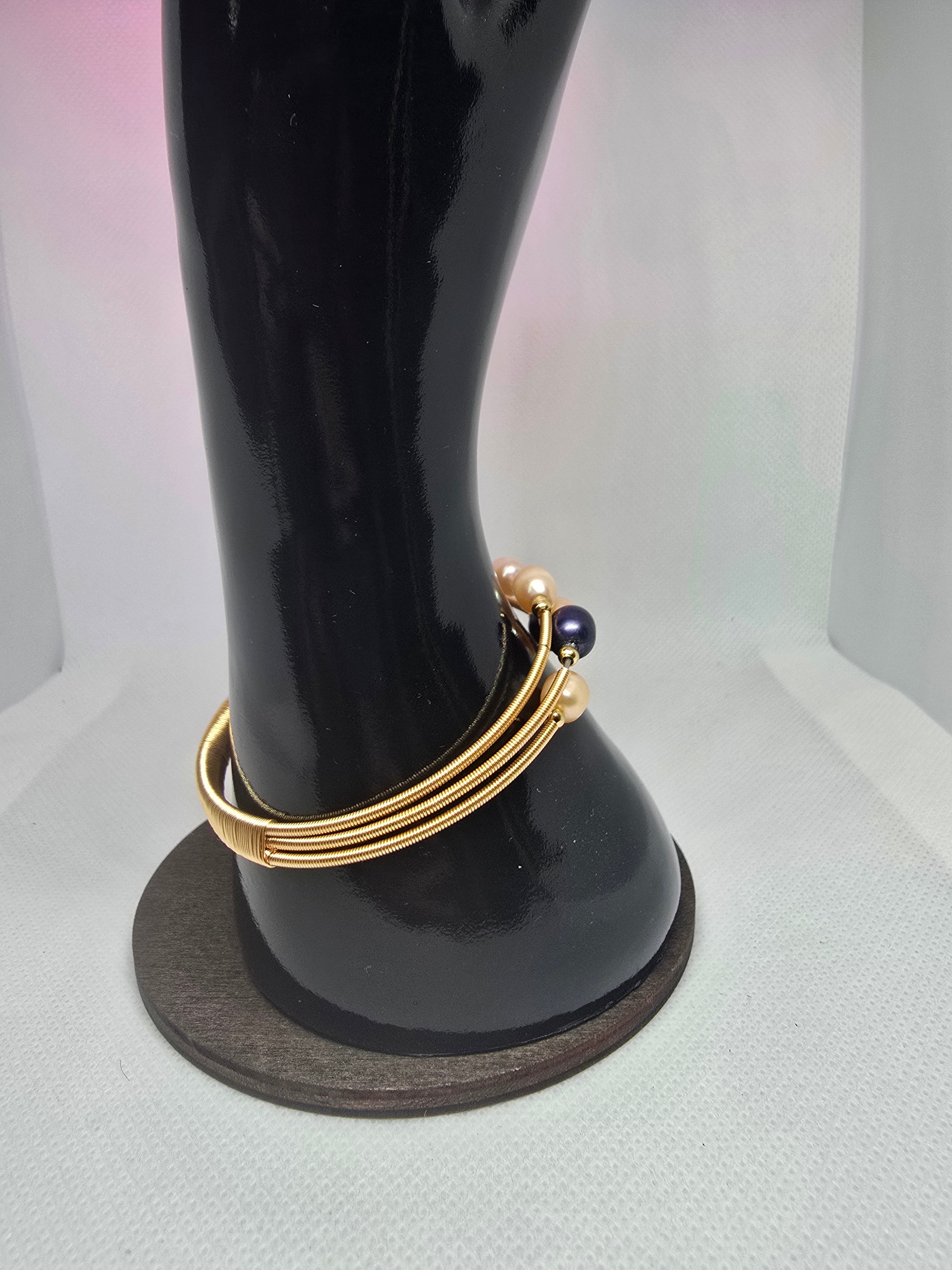 Freshwater Pearl Bangle – Champagne & Blue