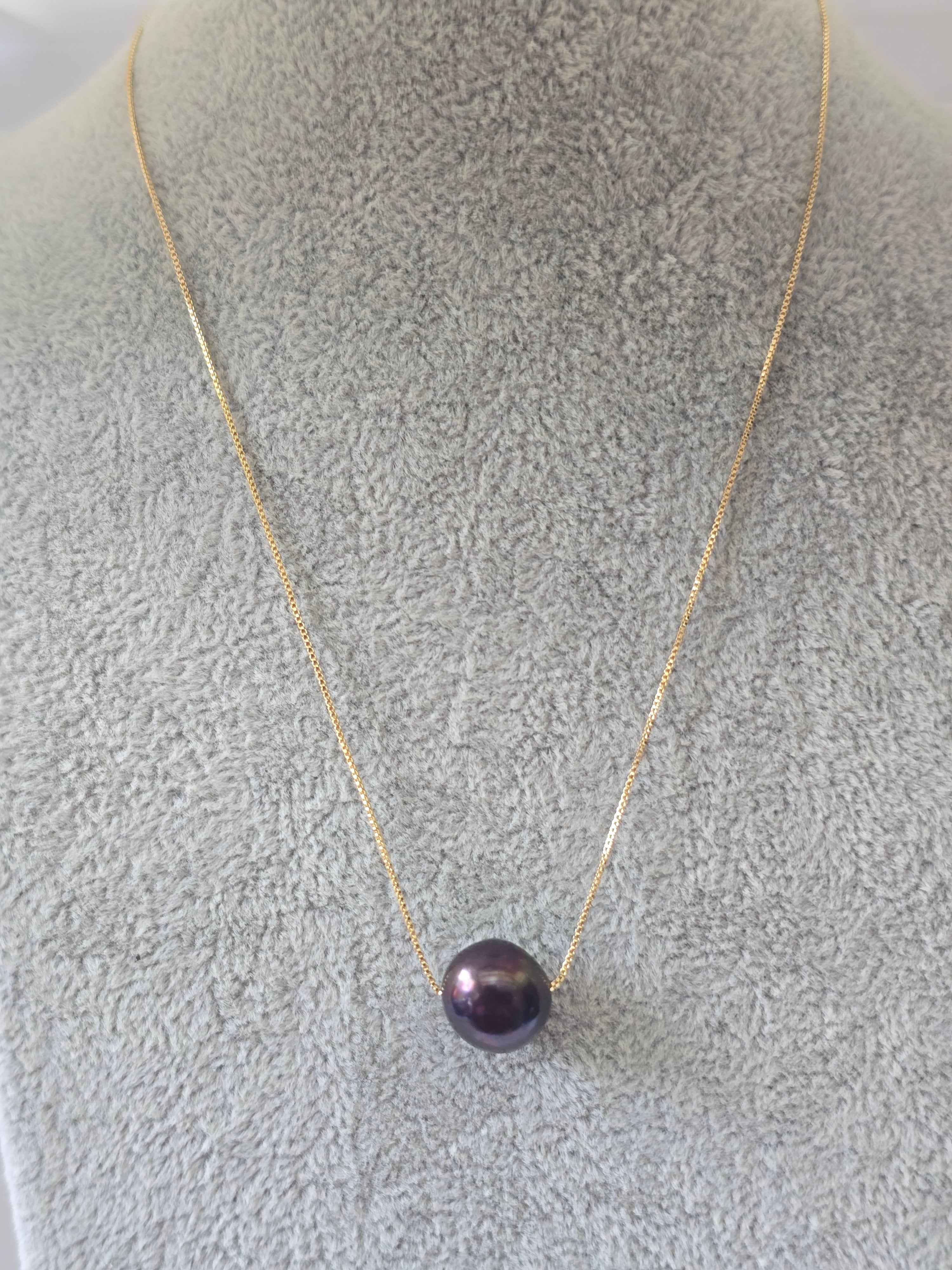 Dark Edison Pearl Floating Necklace | S925 Bolo Box Chain