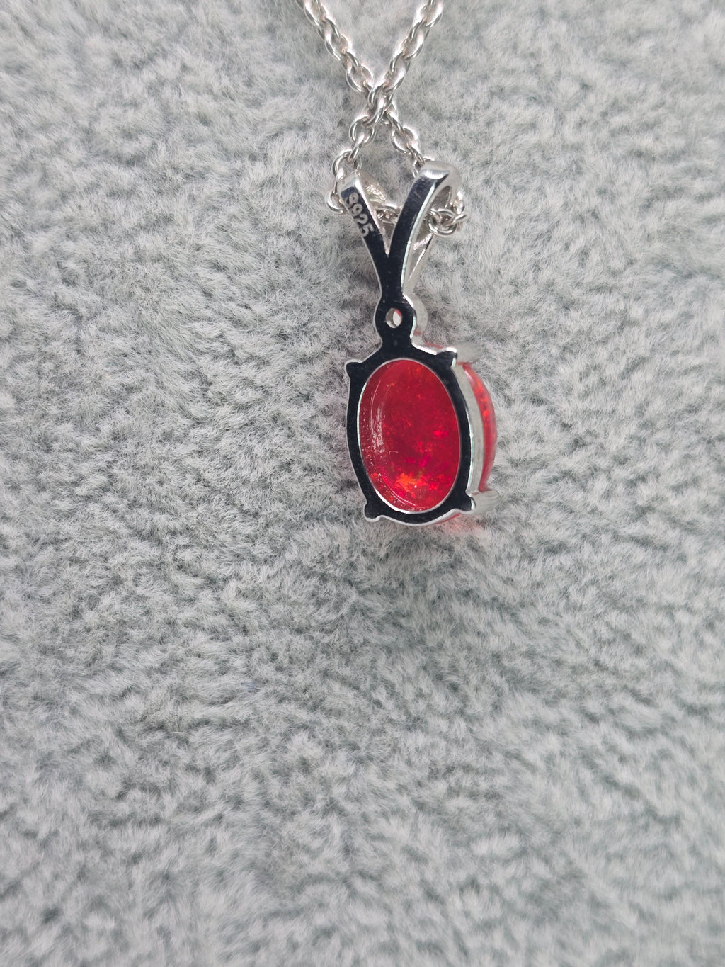 Natural Red Opal Pendant — S925 Sterling Silver