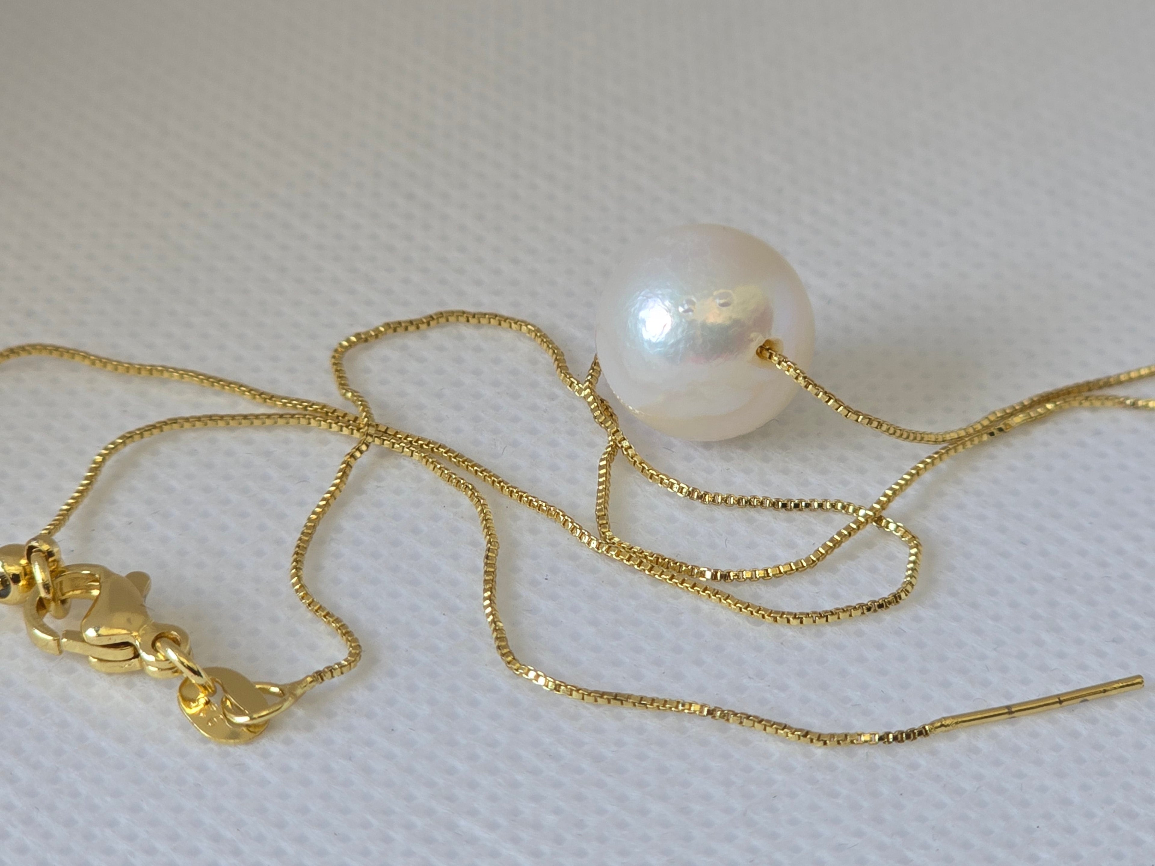 White Edison Pearl Floating Necklace | Adjustable S925 Bolo Box Chain