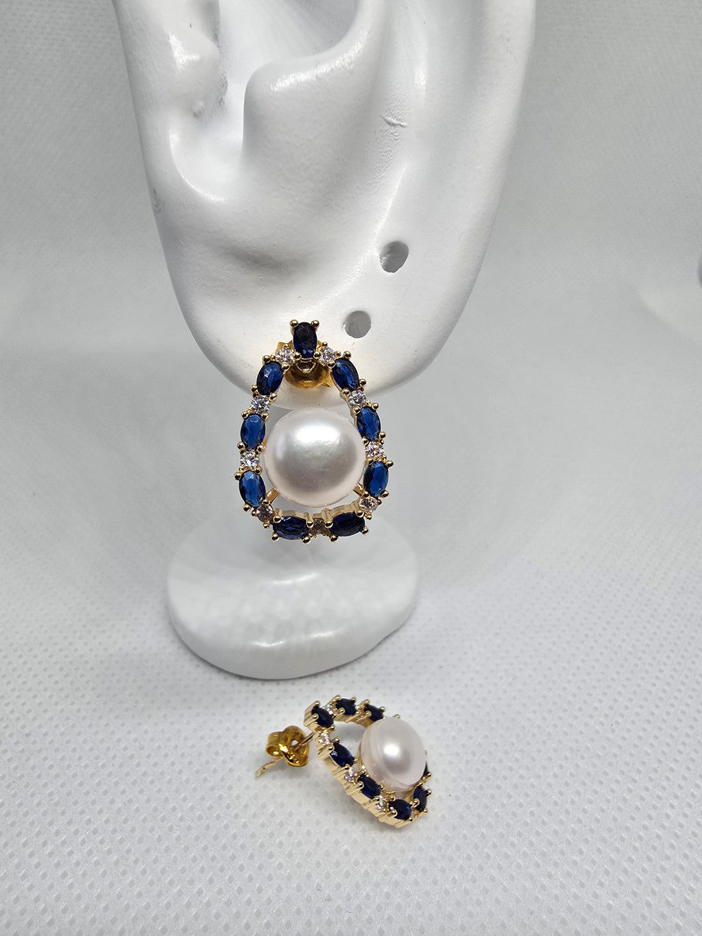 9.1mm Freshwater Pearl & Blue Sapphire Jewellery Set – Ring, Necklace & Earrings